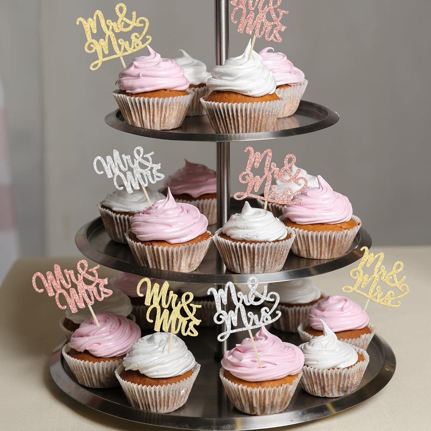 Gyufise 36Pcs Mr & Mrs Cupcake Toppers Glitter Bridal Shower Cupcake Picks for Wedding Engagement Birthday Anniversary Party Cake Decorations Supplies Colorful
