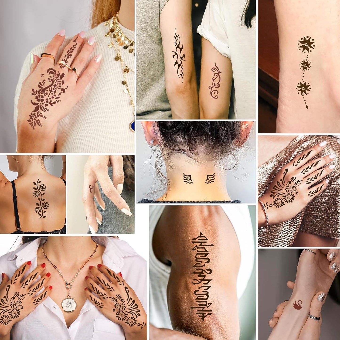 126 PCS Temporary Tattoos Stencils Kit,Temporary Tattoos Kit - 6 Pcs 2 Color(Brown Black) Ink with Gloves,DIY Body Art Painting for Women Men Adults Kids
