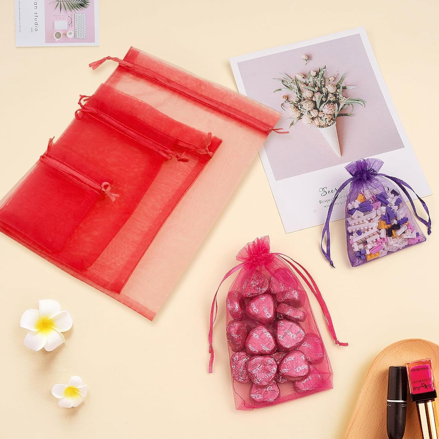 50 Pcs 4x6 Inch Organza Bags, Mesh Bags Drawstring Sachet Bag Small Pouch Bag for Christmas Gift Party Favor Wedding(Red)