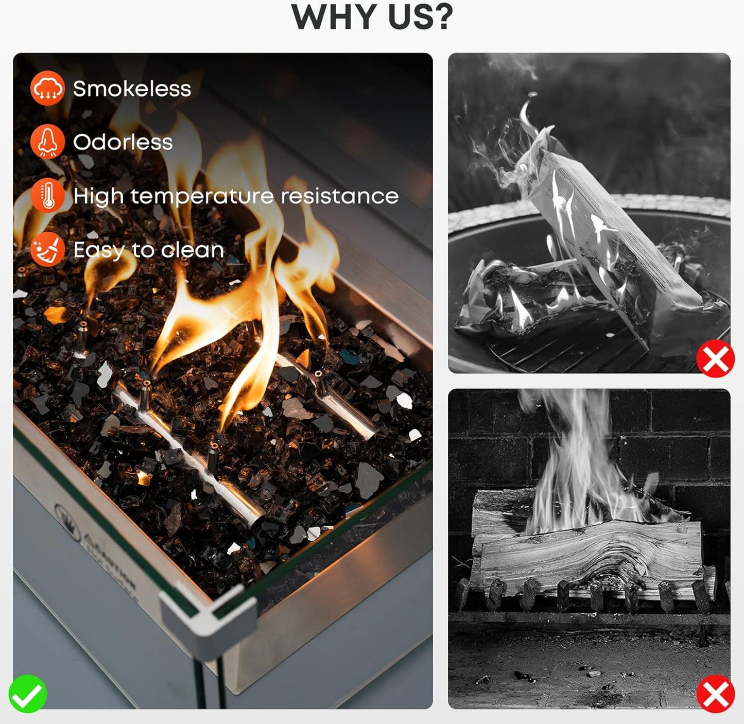 Stanbroil 10-Pound Fire Glass - 1/4 inch Reflective Tempered Fire Glass for Fireplace Fire Pit, Onyx Black Reflective