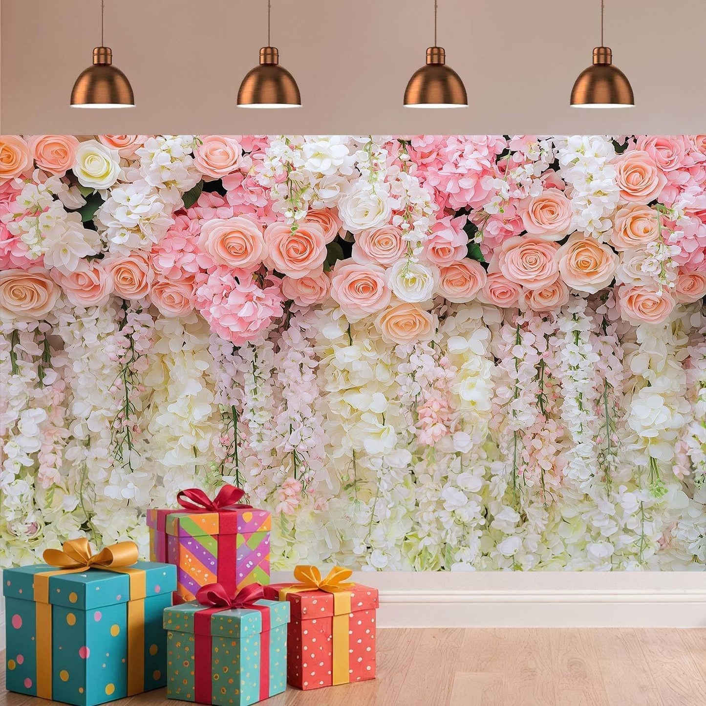 12x10ft Pink Rose Flower Wedding Photography Backdrop Spring Floral Photography Backdrop Valentine's Day Mother's Day Girl Birthday Baby Shower Wedding Bridal Party Banner Photo Booth Props Background