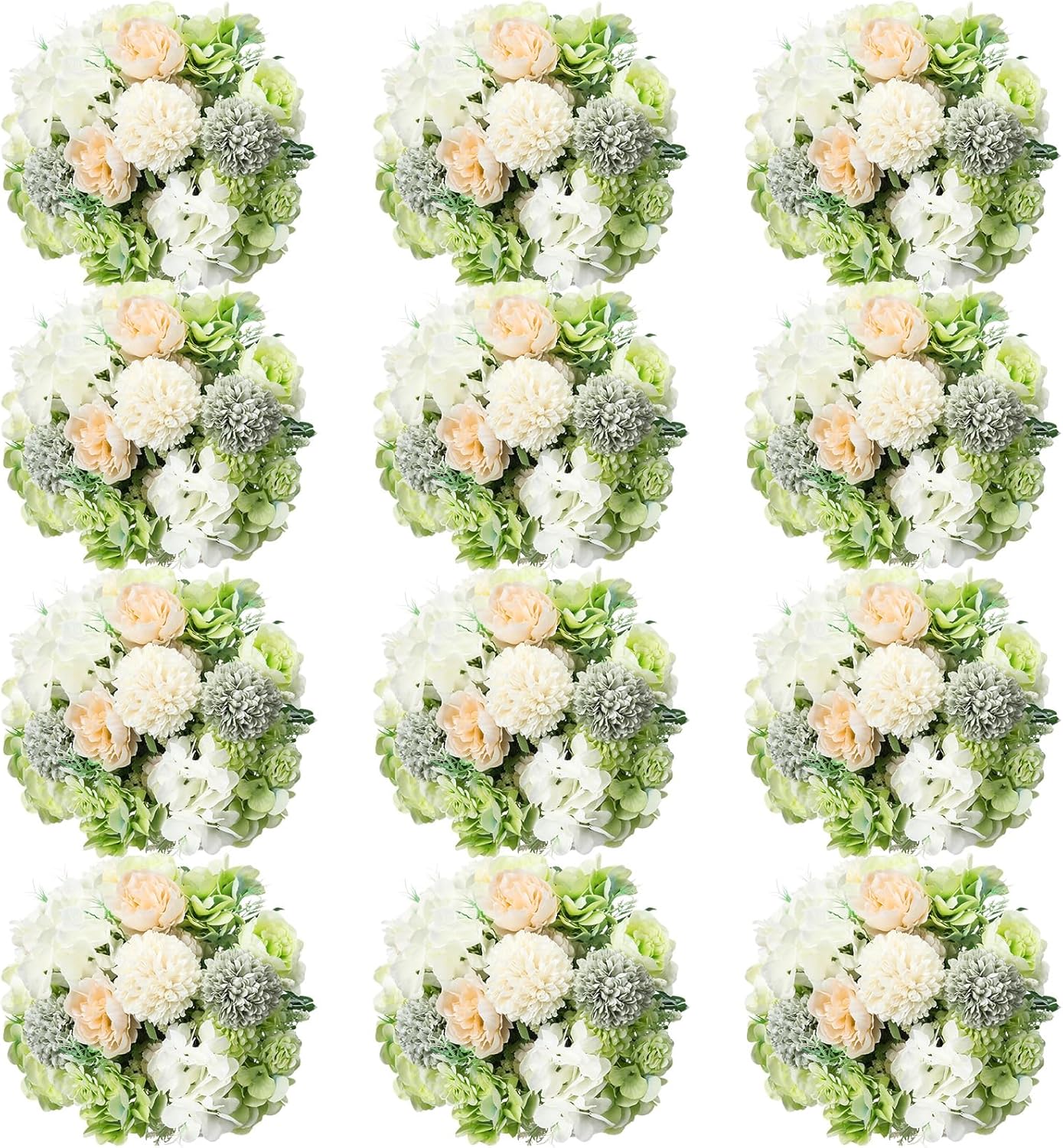 Tigeen Artificial Flowers Artificial Peonies Silk Flowers Faux Peony Fake Peony Silk Hydrangea Bouquet for Wedding Table Centerpiece Floral Vase Decor (White,Green,12 Bundles)
