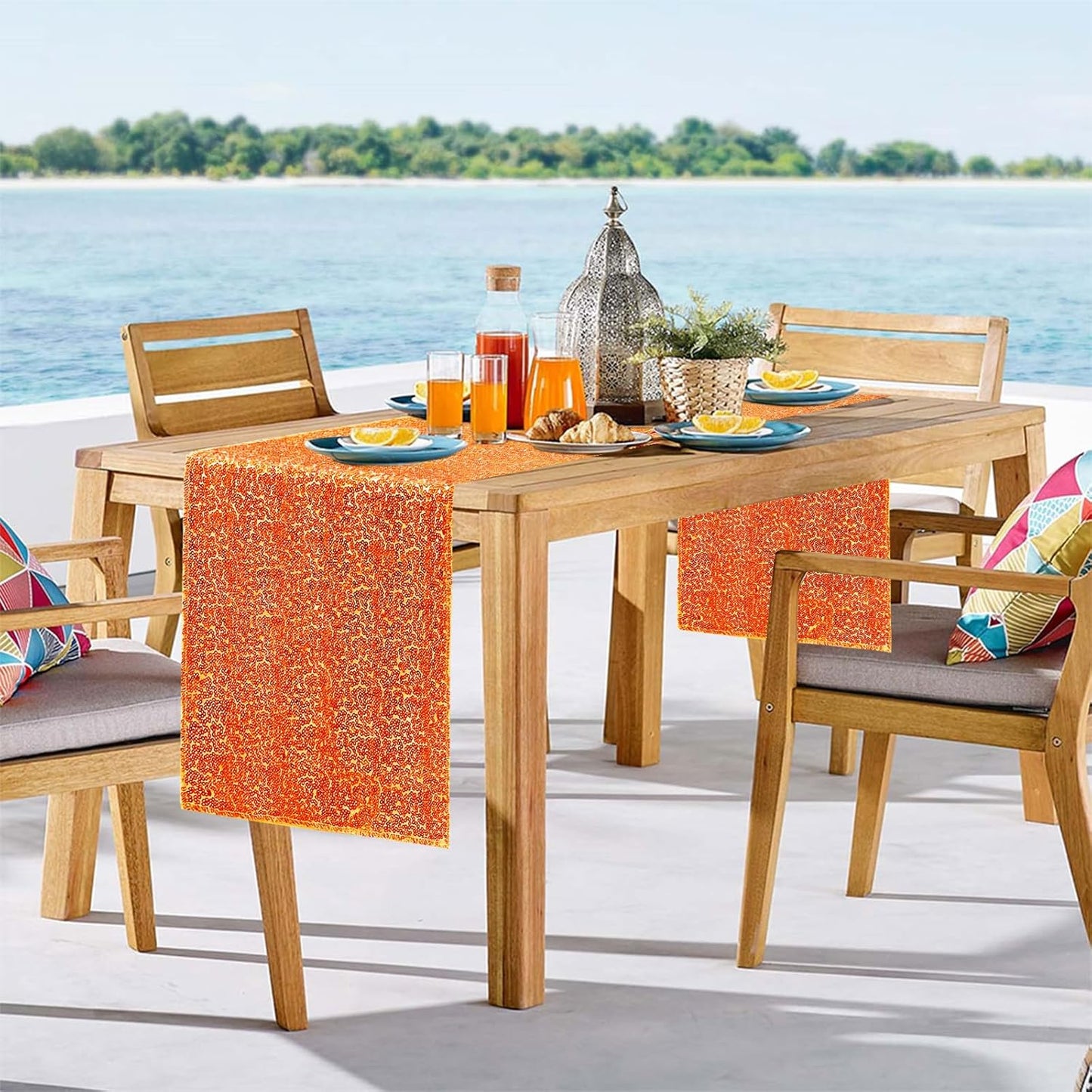 6 Packs 12 x 72 inches Sequin Table Runner, Orange Glitter Table Runner for Birthday Party Supplies Wedding Engagement Baby Shower Holiday Celebration Event Decorations