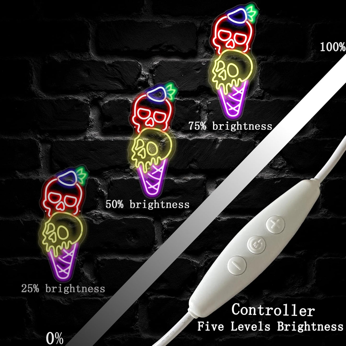 Halloween Ice Cream Skull Neon Sign, Quirky Gothic LED Wall Art,Skull Neon Light Ice Cream Neon Lighht Halloween Decor Wall Halloween Neon Sign Coffee Shop Decor, Christmas Party Bar Drink Shop-Red