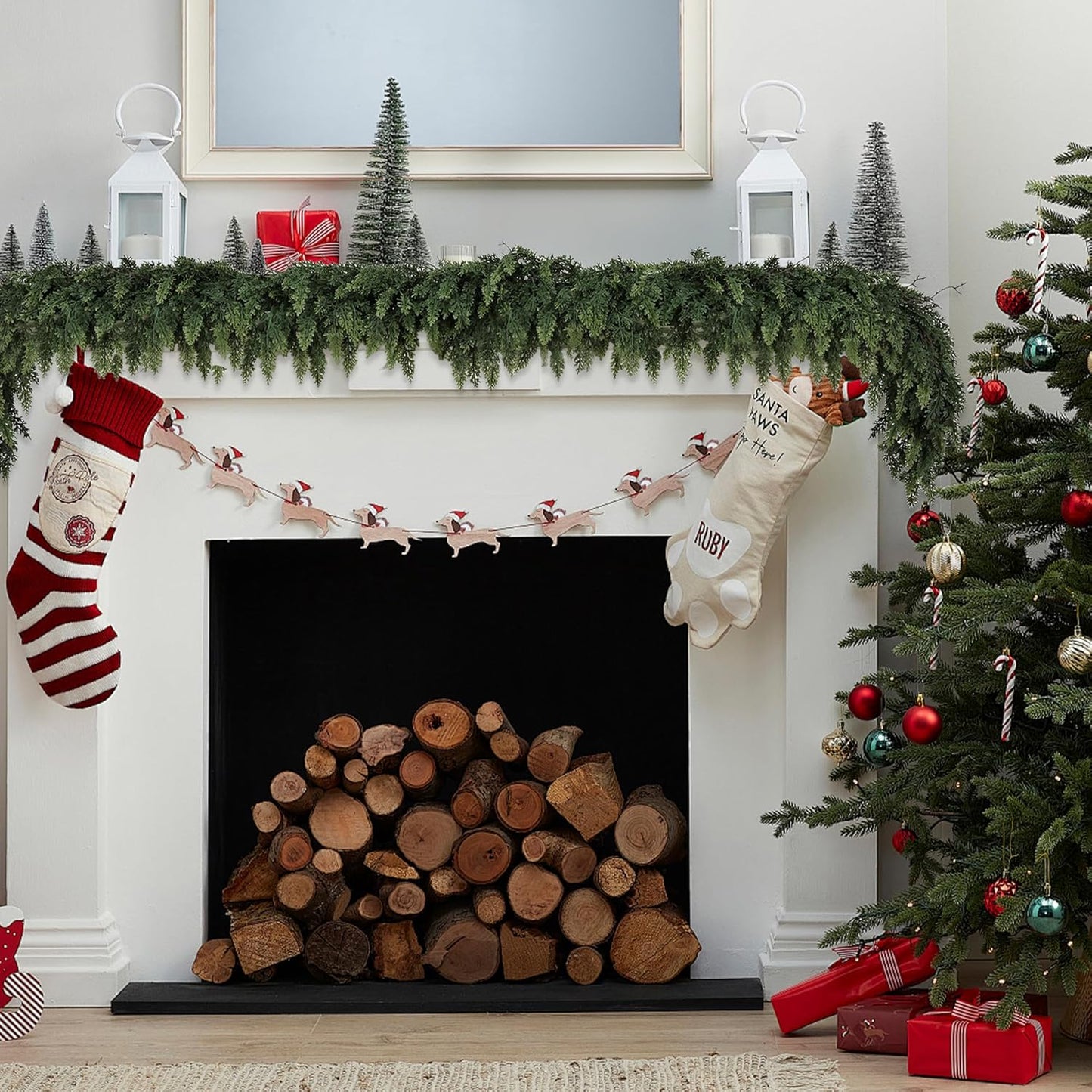 Realistic Christmas Garland for Mantle 6FT Real Touch Thick/Lush Artificial Cedar Garlands Christmas Decorations Indoor Christmas Garland for Stairs Railing Outdoor Fireplace Table Xmas Holiday Decor