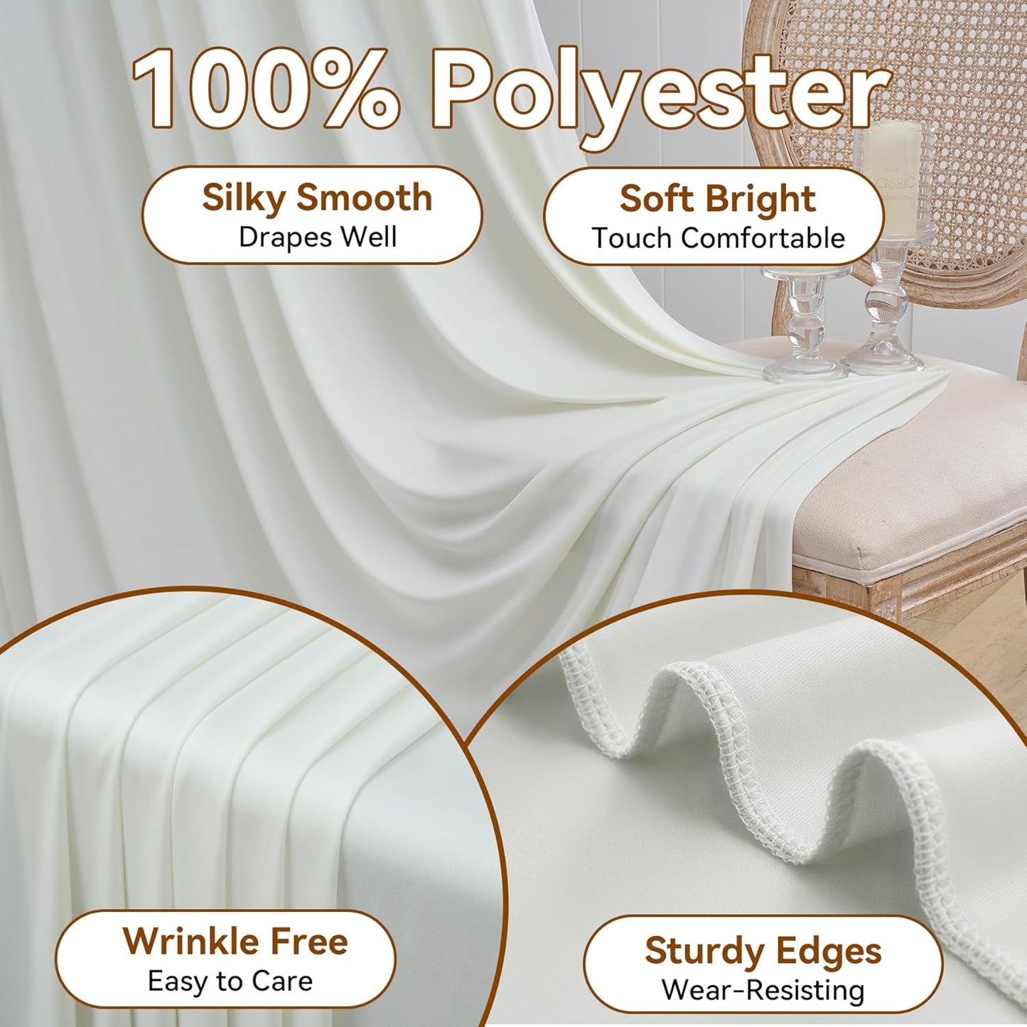 50ft x 15ft Ivory Wrinkle Free Backdrop Curtains for Parties,Silky Polyester Fabric Wedding Ceiling Drapes, 10 Panels 15ft Photo Back Drop Drapes for Baby Shower Photography Stage Background Cloth