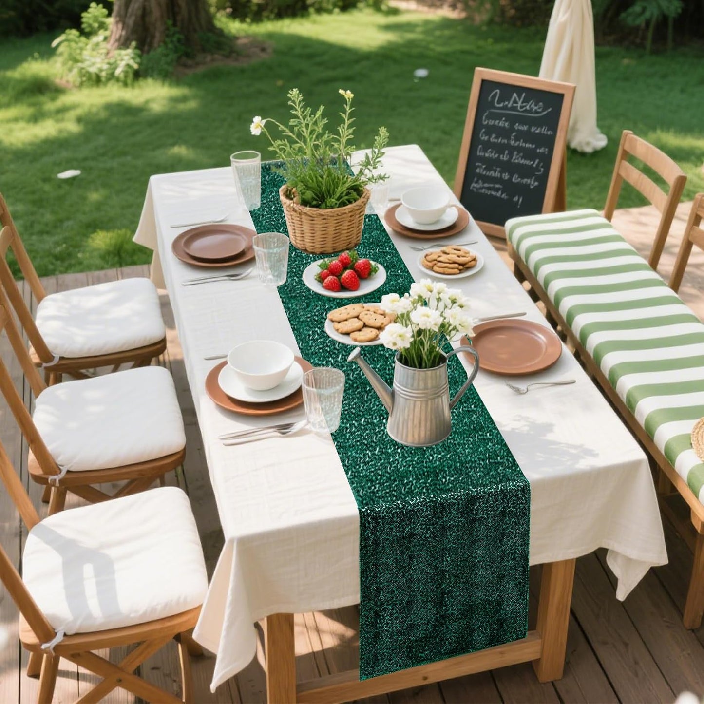 2 Packs 12 x 72 inches Sequin Table Runner, Hunter Green Glitter Table Runner for Birthday Party Supplies Wedding Engagement Baby Shower Holiday Celebration Event Decorations