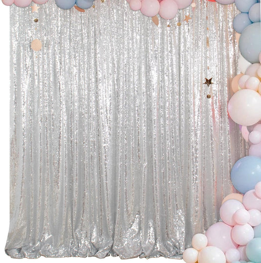 ShiDianYi Sequin Backdrop Silver 20X10FT Wedding Backdrop Photo Booth Glitter Curtain for Party Shimmer Photography Background Decoration