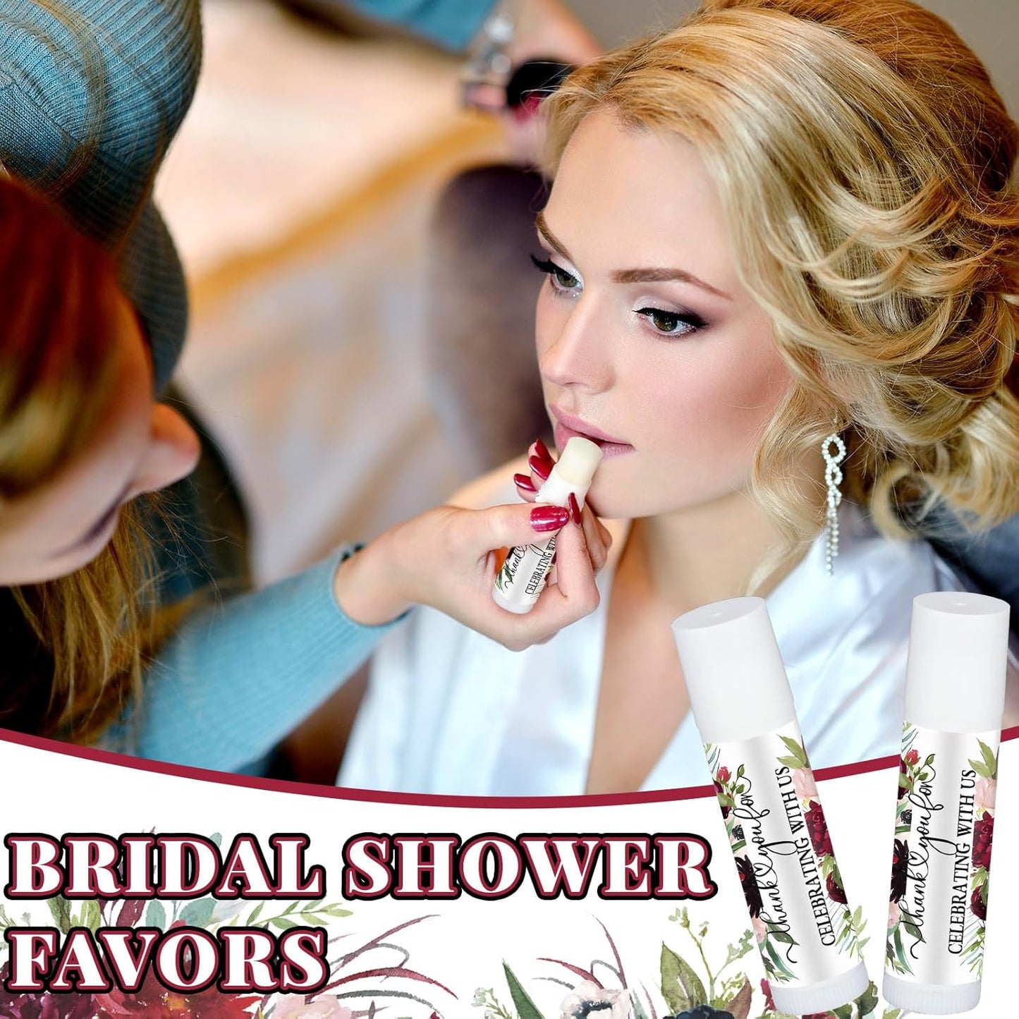 50 Pcs Wedding Bridal Shower Gifts Party Favors Bulk Floral Lip Balm Baby Shower Thank You Appreciation Gifts for Women Tea Bachelorette Party(Wedding Flower)