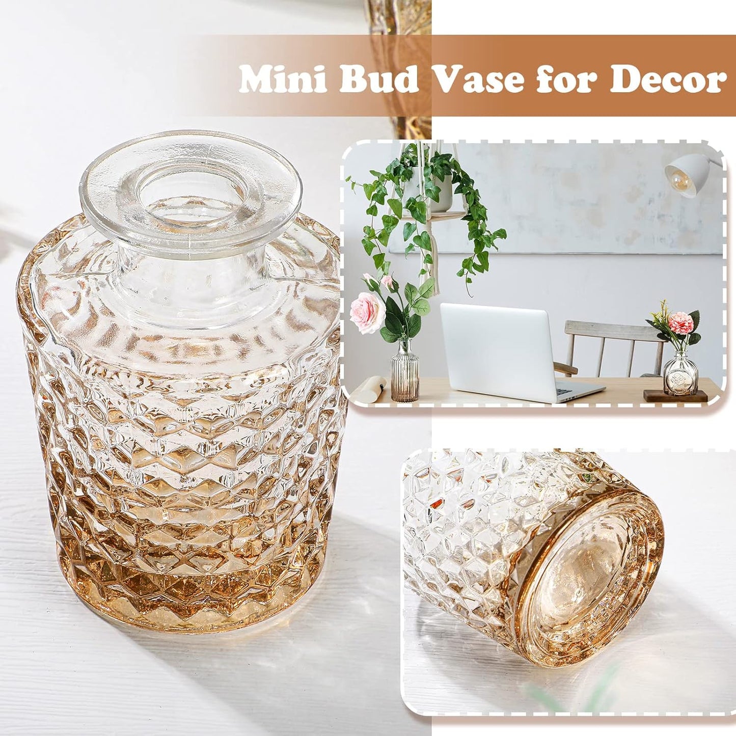 20 Pcs Glass Bud Vase Set Small Vintage Flower Vase in Bulk for Centerpieces Rustic Decorative Glass for Wedding Table Home Christmas Decoration (Amber)