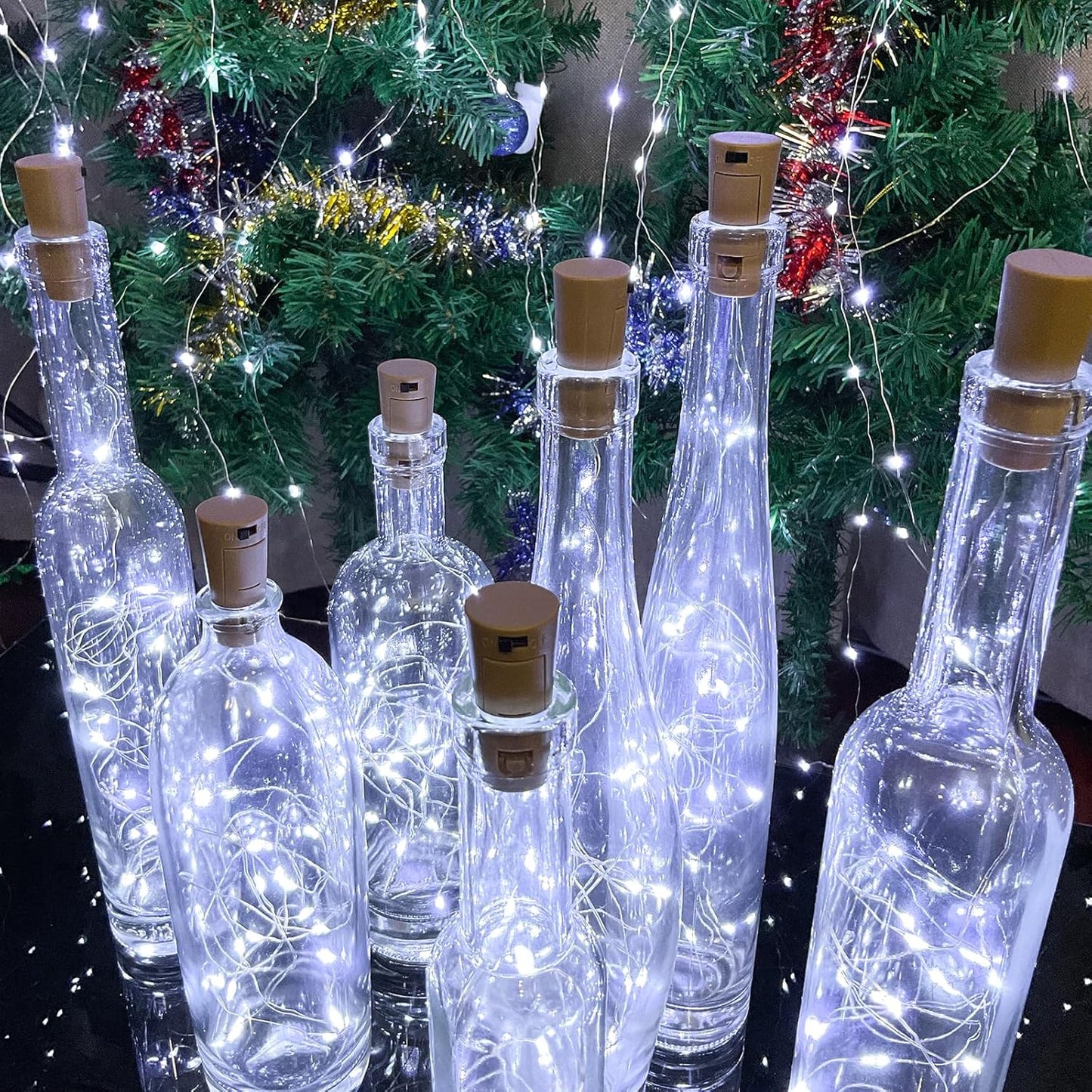 Wine Bottle Lights with Cork, 20 LEDs 6.6 Feet Silver Wire Cork Bottle Lights,Fairy Mini String Lights,for DIY Jar Halloween,Christmas,Party,Decor,Wedding Listing (10 Pack, Cool White)