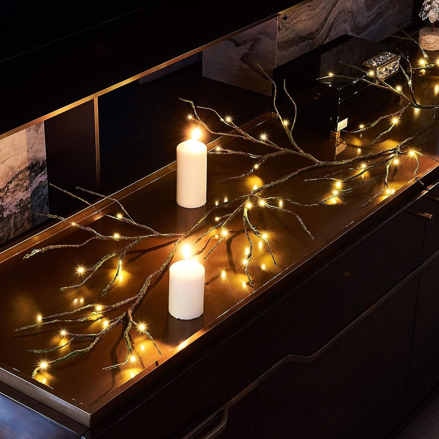 Hairui Mossy Garland Lights 6FT 48 LED Battery Operated Lighted Twig Vine with Timer for Halloween Christmas Party Decoration Indoor Outdoor Use