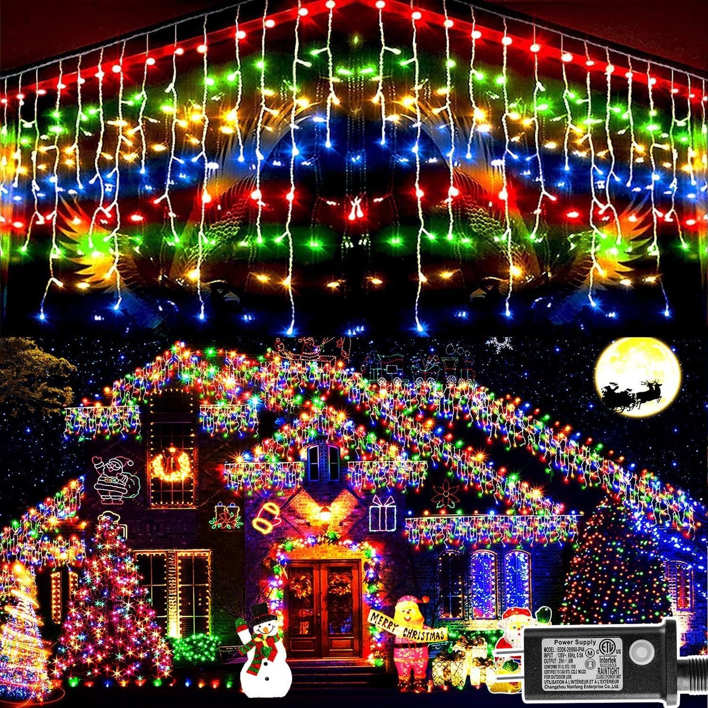KNONEW 99ft 1216 LED Christmas Lights Outdoor 8 Modes Curtain Fairy String Light with 228 Drops, Clear Wire LED String Light Decor for Wedding Party Christmas Decorations(Multicolor)