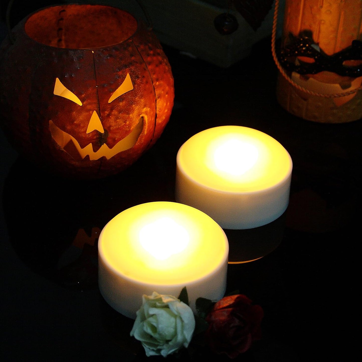LED Pumpkin Lights with Remote and Timer, Battery Operated Bright Flickering Flameless Candle Lights for Pumpkin Decor, Jack-O-Lantern Halloween Party Decorations, White Color, 4 Pack(with 1 Remote)