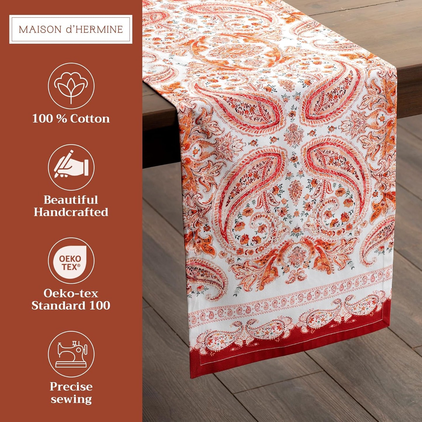 Maison d' Hermine Table Runner 100% Cotton Single Layer Table Runners 108 inches Long for Thanksgiving Christmas Decorations Home Kitchen Dining Party Wedding (Orient, 14.5" x 108")