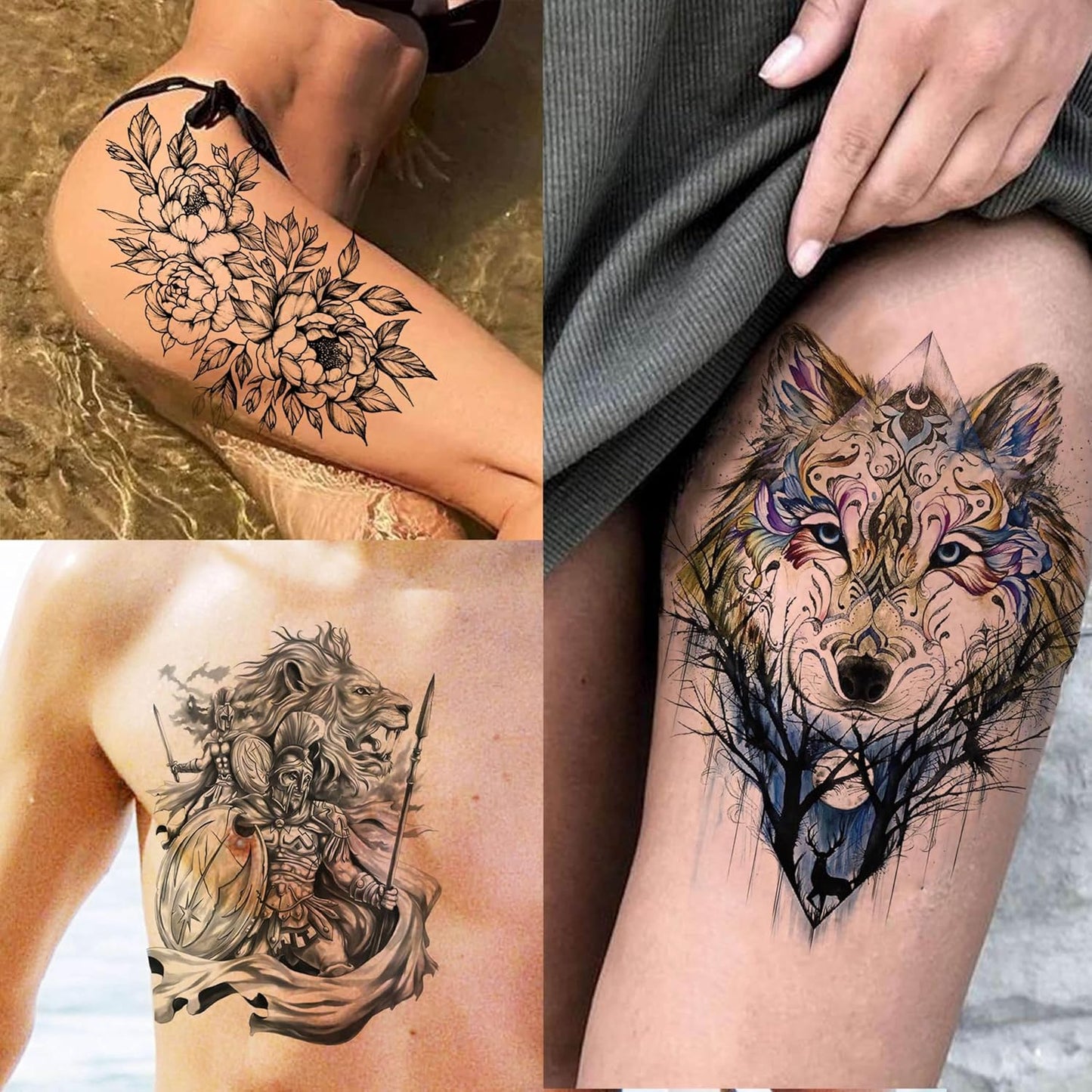 53 Sheets 3D Large Tiger Dragon Temporary Tattoos For Women Thigh Men Arm Adult, Half Sleeve Halloween Gangster Lion Owl Fake Tattoo Sticker, Warrior Wolf Flower Bulk Tiny Small Tatoos Finger