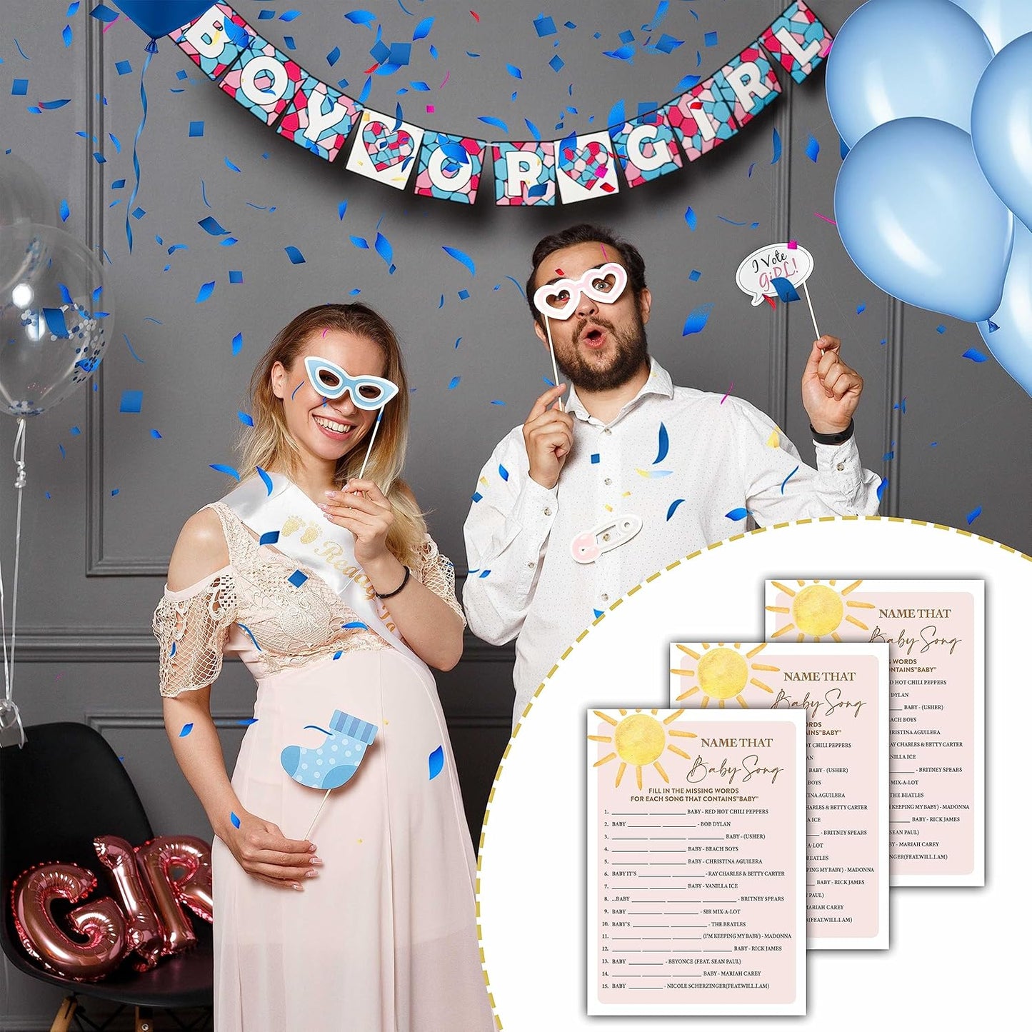 YSTEP Boho Sunshine 30 Name That Baby Song Game Cards with 1 Answer Card, Gender Reveal Party Supplies Favors (5"x7") - D06