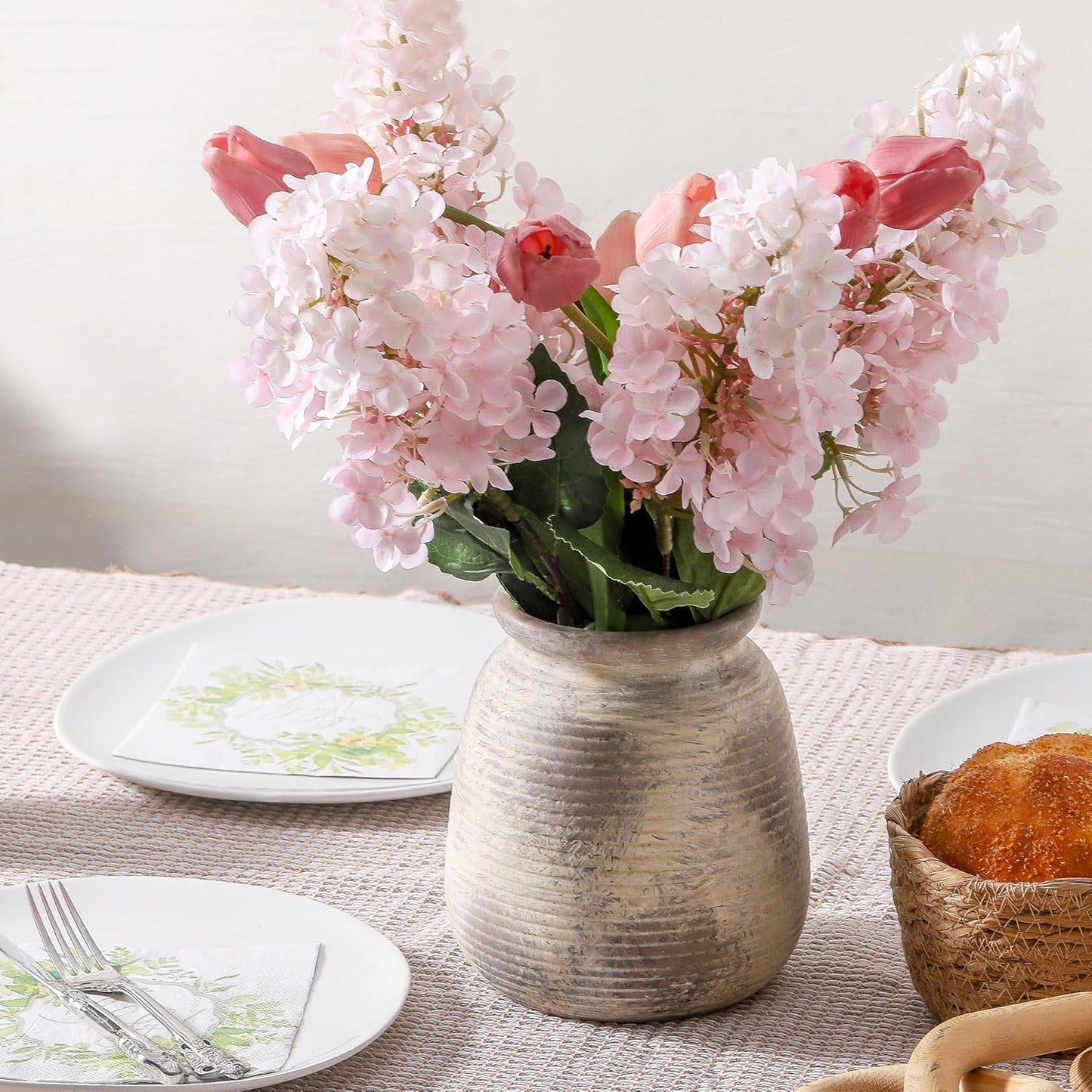 Ceramic Flower Vase, 7.48" Rustic Vases Home Decor Farmhouse Vintage Pampas Decorative Pottery Clay Vases for Table Living Room Bookshelf Entryway Kitchen Bathroom Bedroom