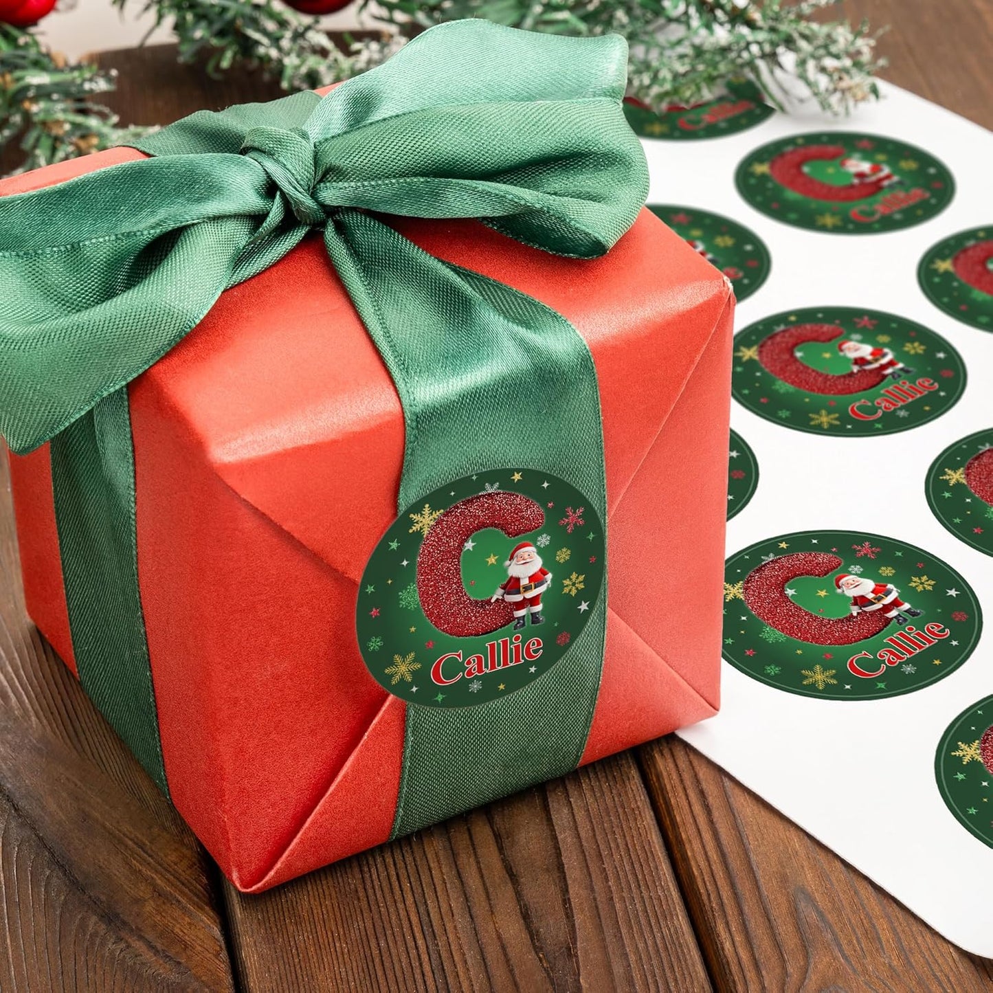 callie Personalized Christmas Stickers - Custom Name & Initial, 1.97 Inch Cartoon Santa Claus Design Merry Christmas Stickers Labels for Envelopes Seals Crafts Cards Gifts (30PCS)