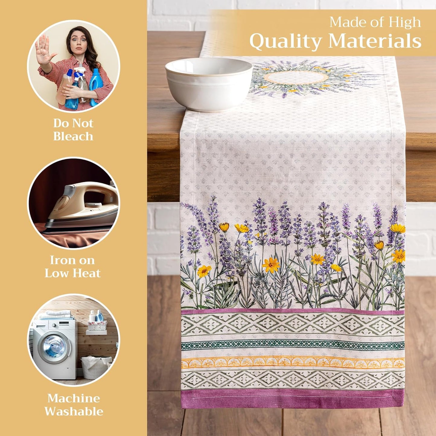 Maison d' Hermine Table Runner 100% Cotton Single Layer Table Runners 72 inches Long Decorative for Home Kitchen Dining Party Wedding Bridal Shower Spring Summer (Fanny Lavender, 14.50" x 72")