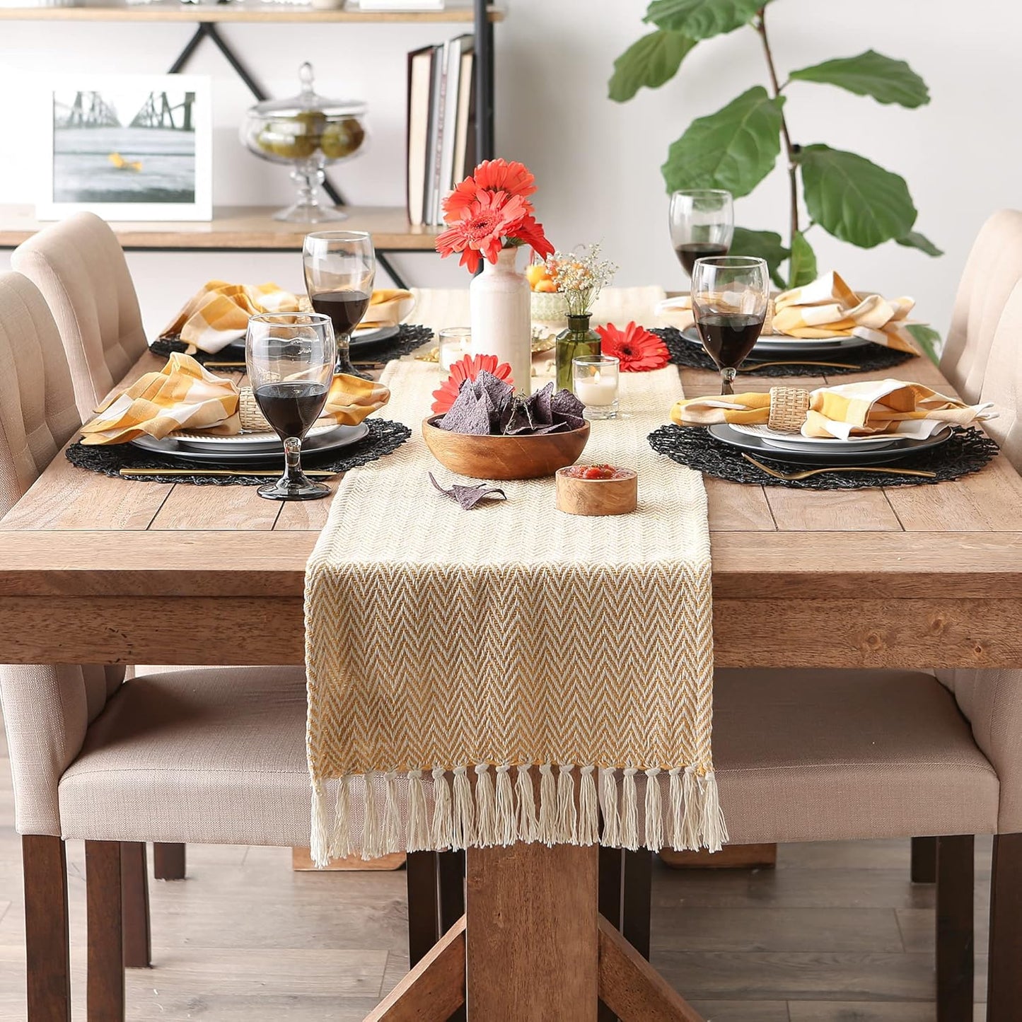 DII Woven Basic Tabletop Collection, Chevron Table Runner, 15x72, Honey Gold