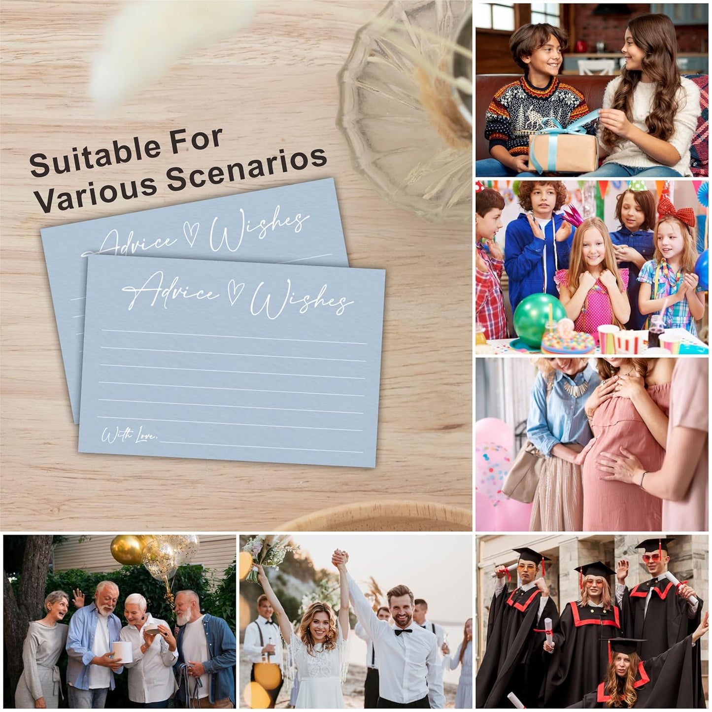 Advice And Wishes Cards, 30 Minimalism Blue Wishes Cards For Wedding, Bridal Shower, Advice And Wishes For The Mr And Mrs, Baby Shower, Graduation, Retirement, Anniversary, Party Favor- A03