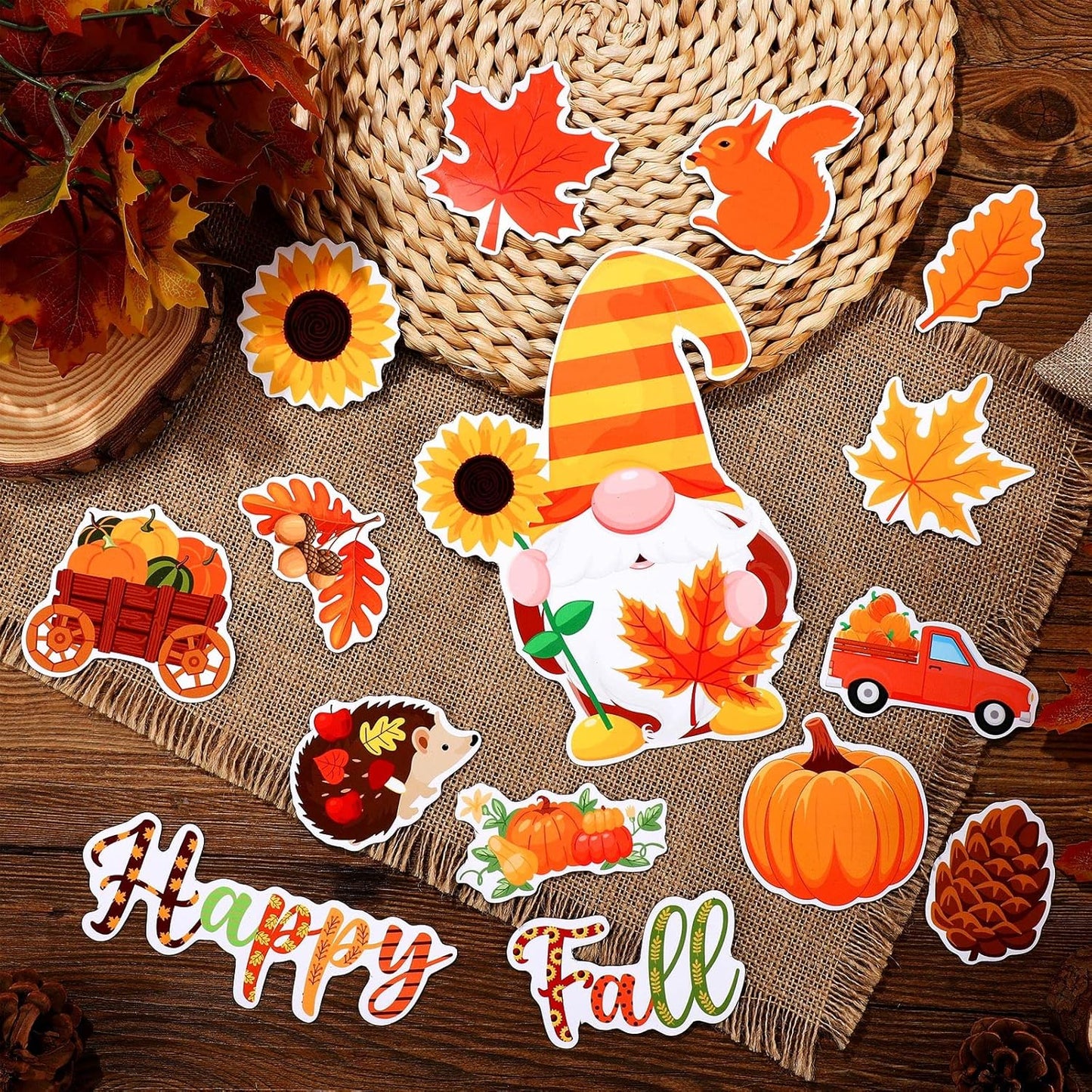 25 Pieces Happy Fall Magnets Gnome Pumpkin Fridge Magnets Fall Theme Car Refrigerator Decals Holidays Magnetic Stickers Autumn Leaves Acorn Thanksgiving Harvest Decoration