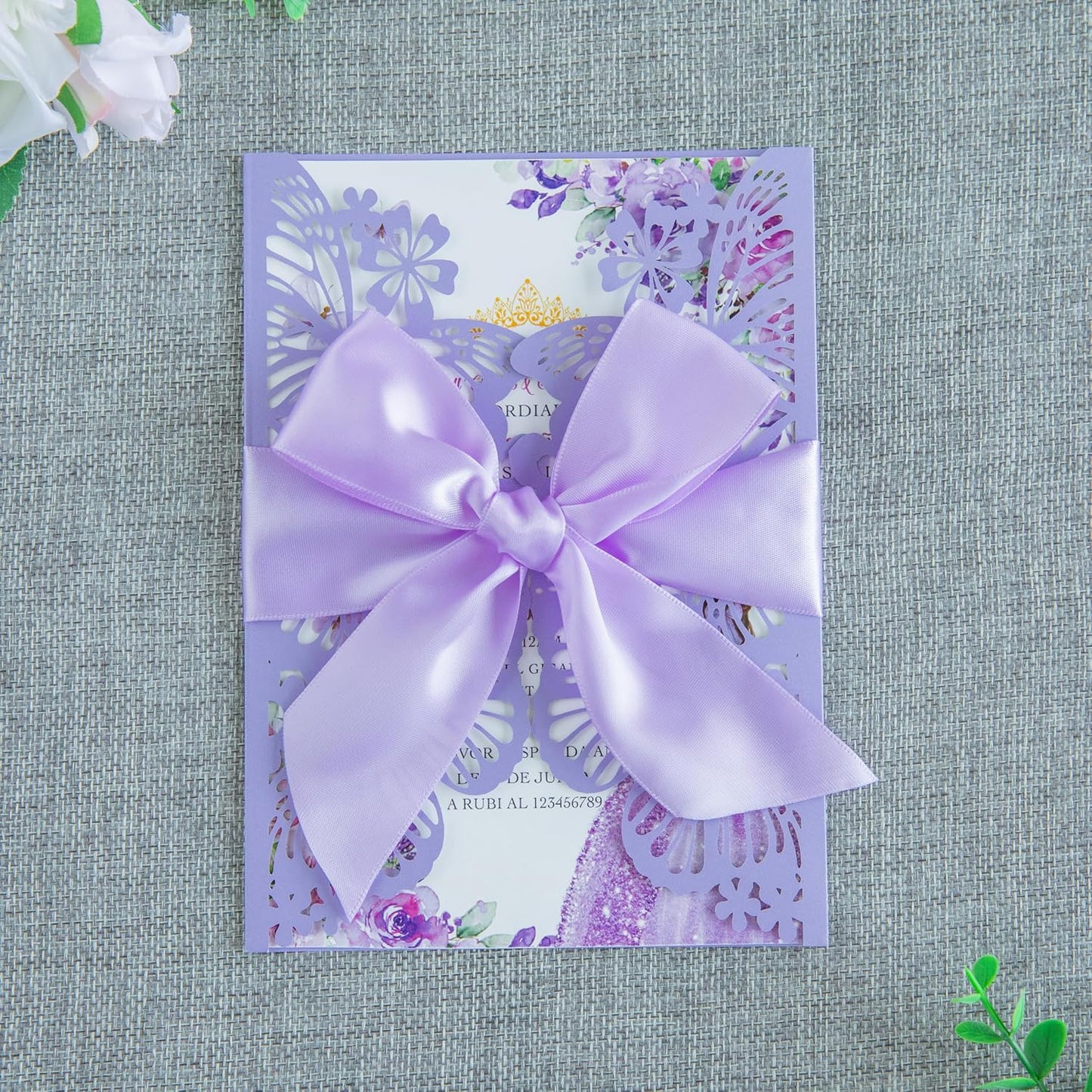 20 PCS 5.12x7.2 Butterfly Quinceanera Invitation Cards, Laser Cut Wedding 5x7 Invitation Cards with Envelopes for XV Anos Bridal Shower Baby Shower Invite (Violet)