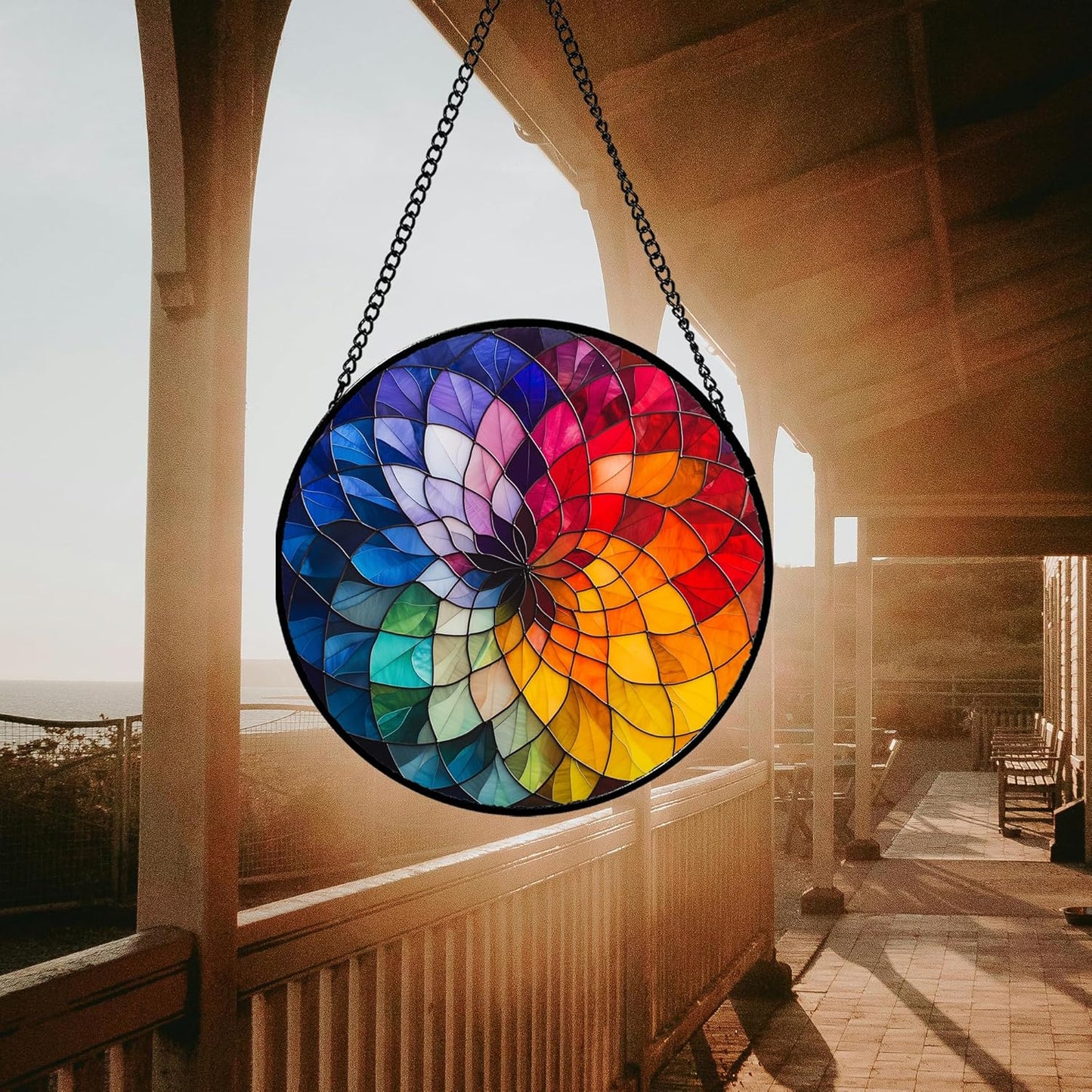 Stained Glass Window Hanging - Colorful Flowers Sun Catcher for Door Terrace Garden Home Decor, Abstract Gradient Suncatcher Birthday Gifts for Lovers Women Men Dad Mom Nana 6.3 in