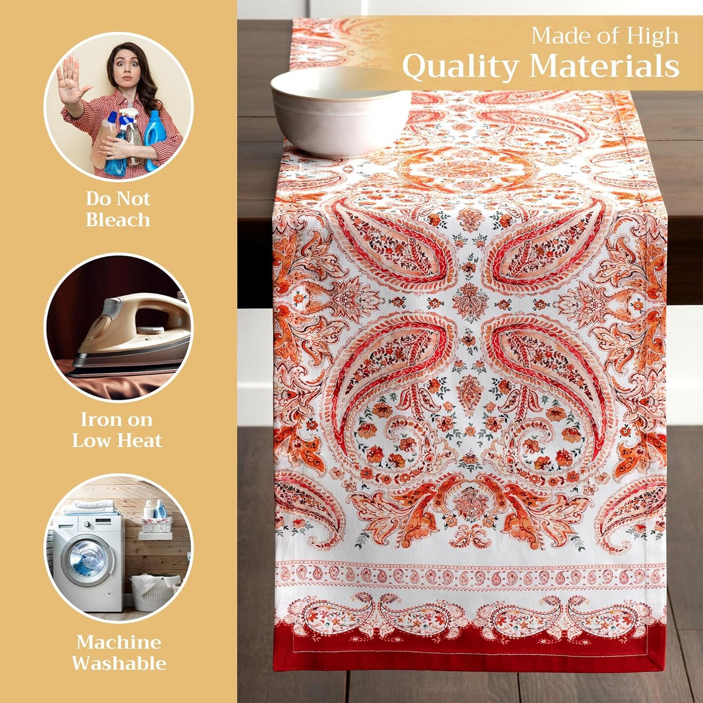 Maison d' Hermine Table Runner 100% Cotton Single Layer Table Runners 108 inches Long for Thanksgiving Christmas Decorations Home Kitchen Dining Party Wedding (Orient, 14.5" x 108")