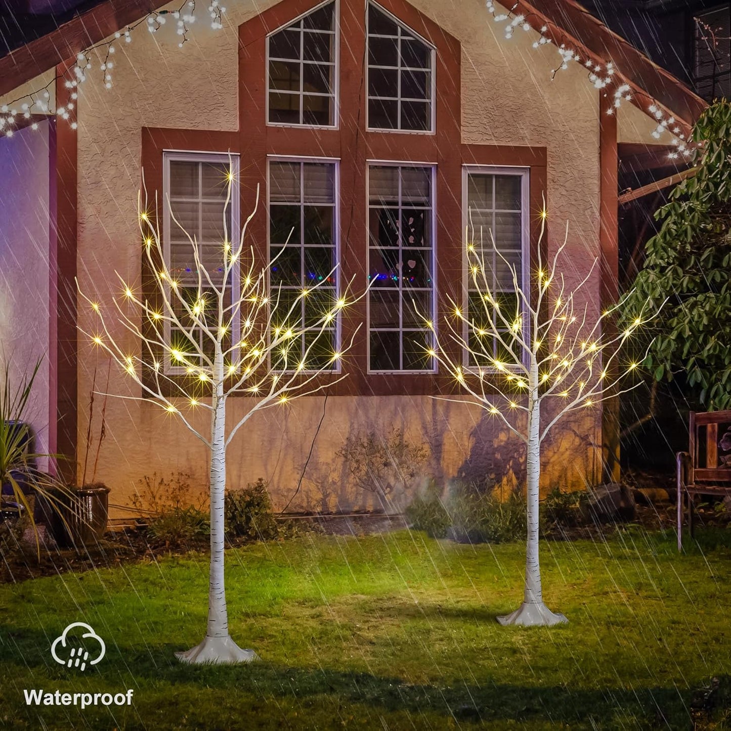 LIGHTSHARE 4 Feet 48L LED Birch Tree Lights, Pack of 2, Warm White, for Holiday Party and Christmas Decoration, Indoor and Outdoor Use