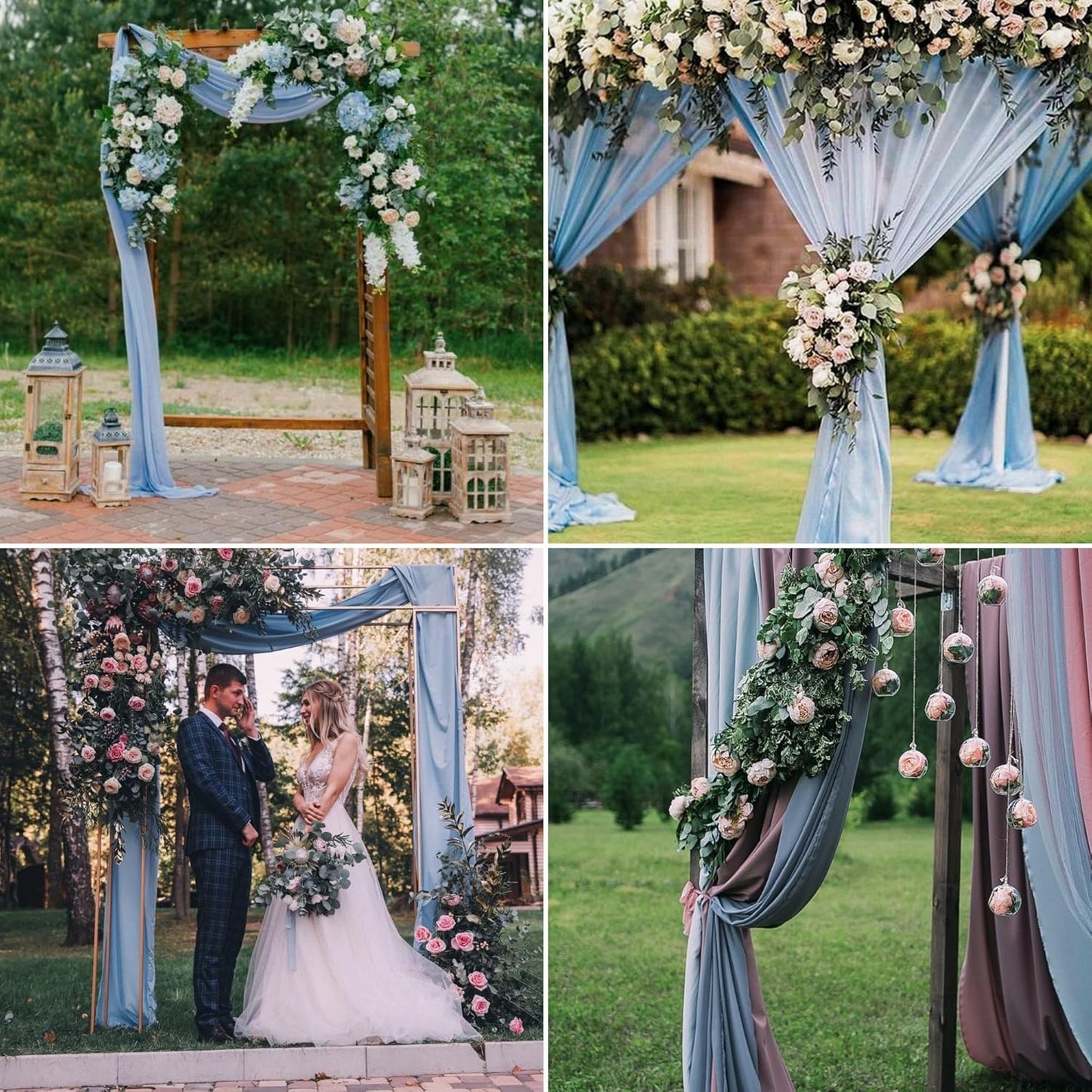 8 Panels Wedding Arch Draping Fabric 28" x 20Ft Wedding Arch Drapes Chiffon Fabric Drape Sheer Backdrop Curtain for Nuptials Party Ceremony Birthday Arbor Drapery Reception Ceiling Décor(Dusty Blue)
