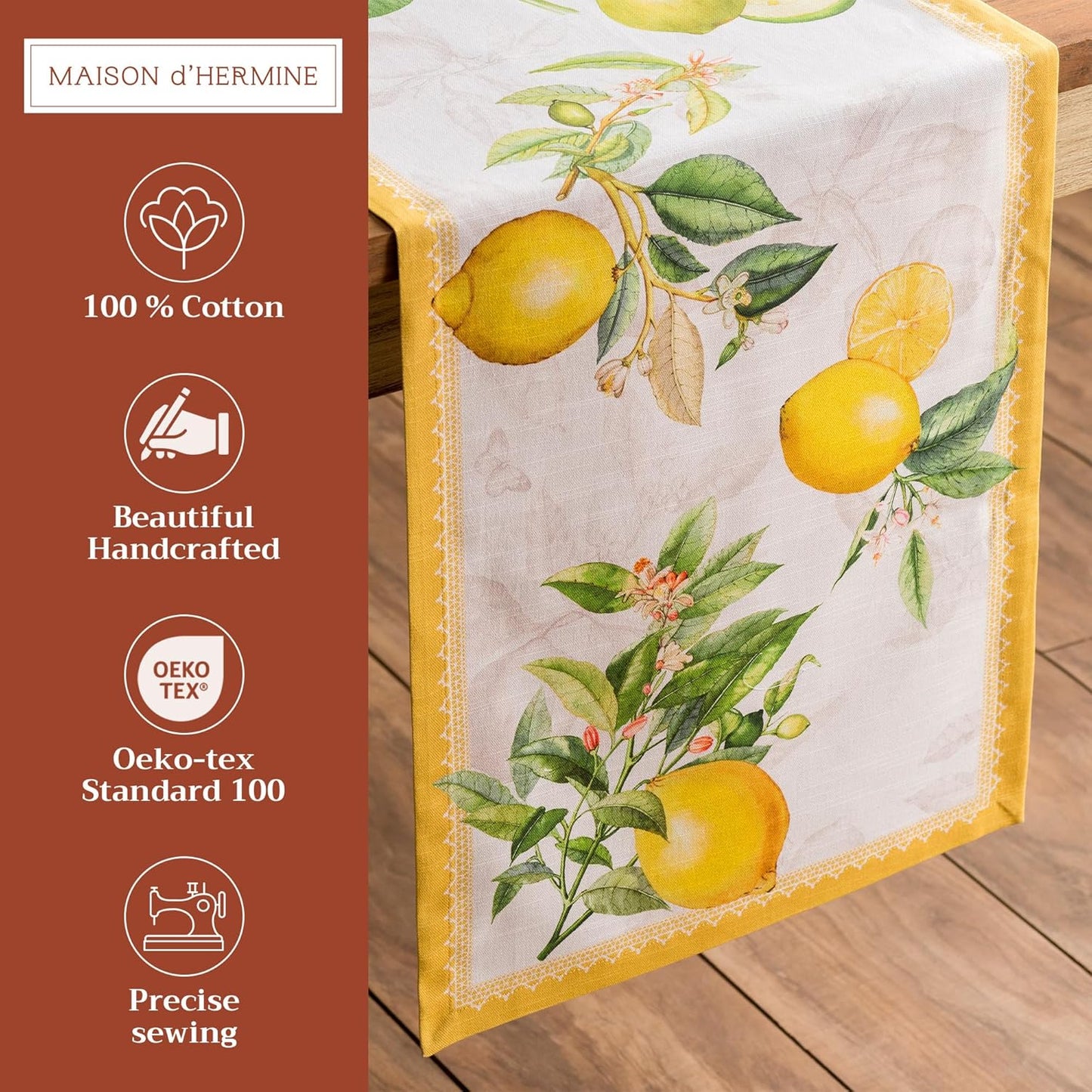 Maison d' Hermine Table runner 100% Cotton Single Layer Table Runners 72 inches long Decorative for Home Kitchen Dining Party Baby Shower Wedding Bridal Shower Spring Summer (Limoncello, 14.50" x 72")