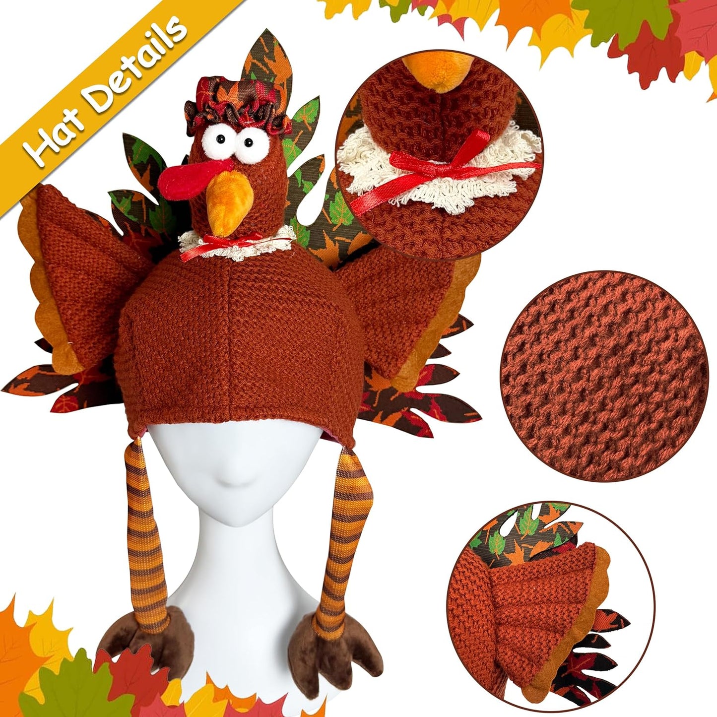 Ogrmar Set of 2 Adorable Plush Turkey Hat, Funny Turkey Headwear for Thanksgiving Night Event Dress-up Party Fall Harvest