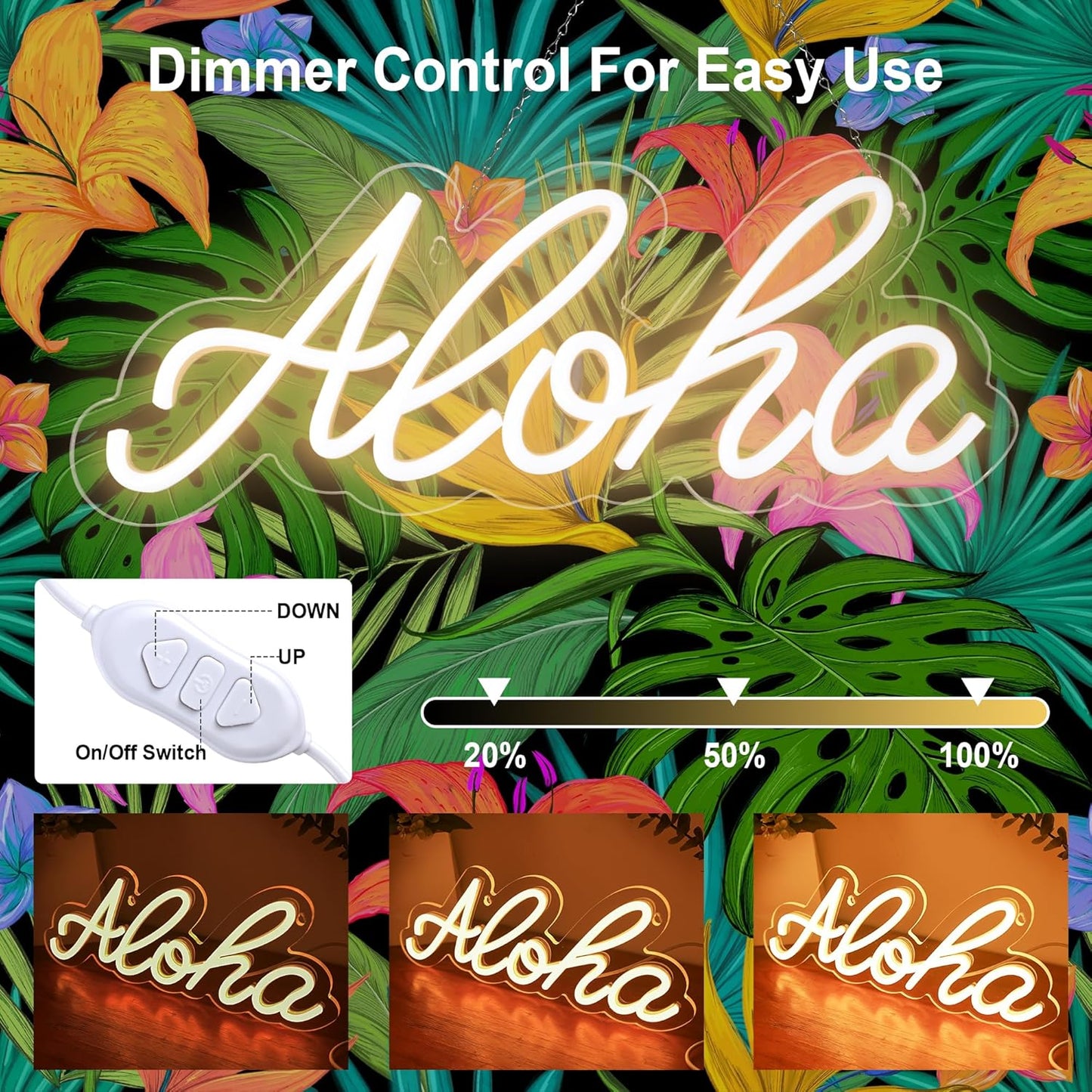 Aloha Neon Light Aloha Warm White Neon Sign for Wall Decor, 15"x5.9" LED Neon Art Decorative Lights with Dimmer Switch USB Operated for Home, Bar Club Wedding and Party Decor, Christmas, Birthday Gift