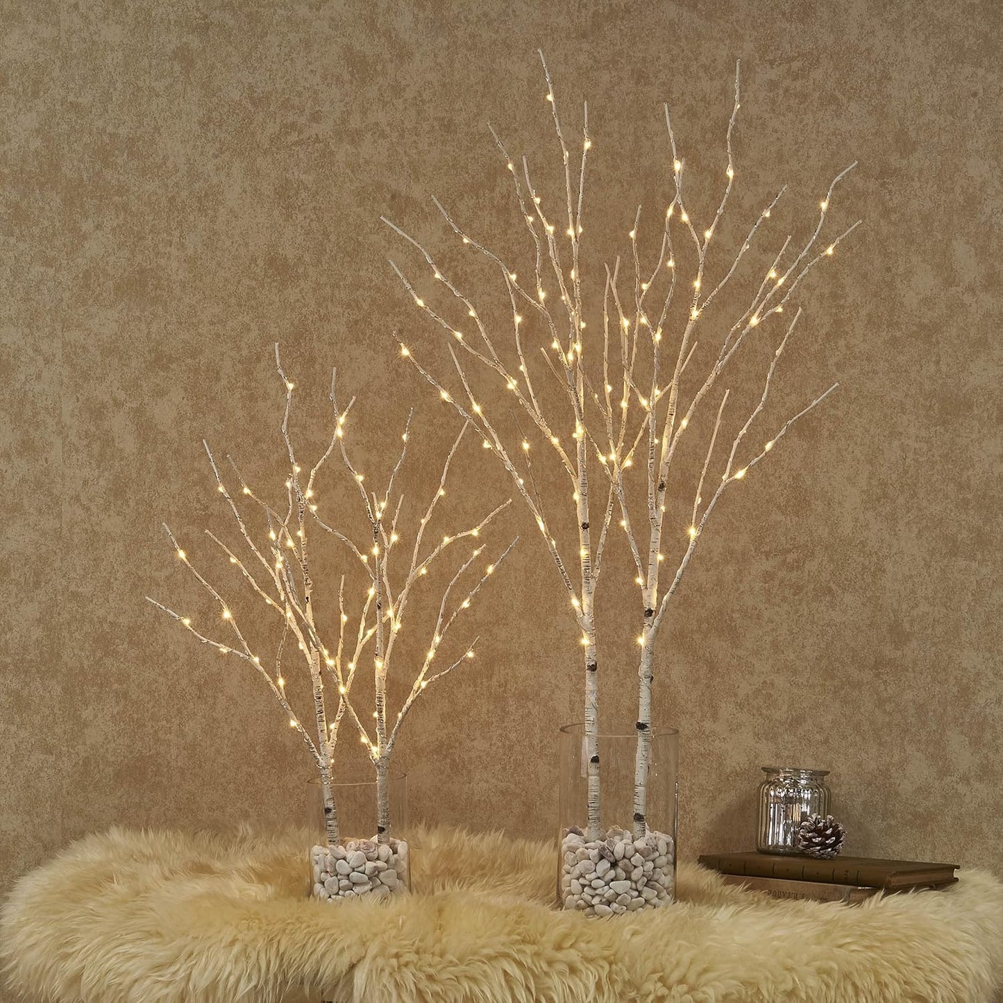 BAOLITVINE Birch Branch Lights with Timer Battery Operated 100 LED Fairy Lights, Lighted Willow Branches 32IN for Home Bedroom Fireplace Christmas Decoration Inside Outdoor