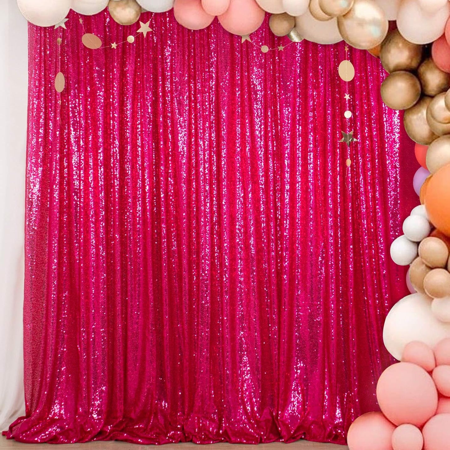 ShiDianYi Hot Pink Sequin Backdrop 6FTX8FT - Rod Pocket Photography Background for Birthday Party Wedding Baby Shower Photo Booth Decor