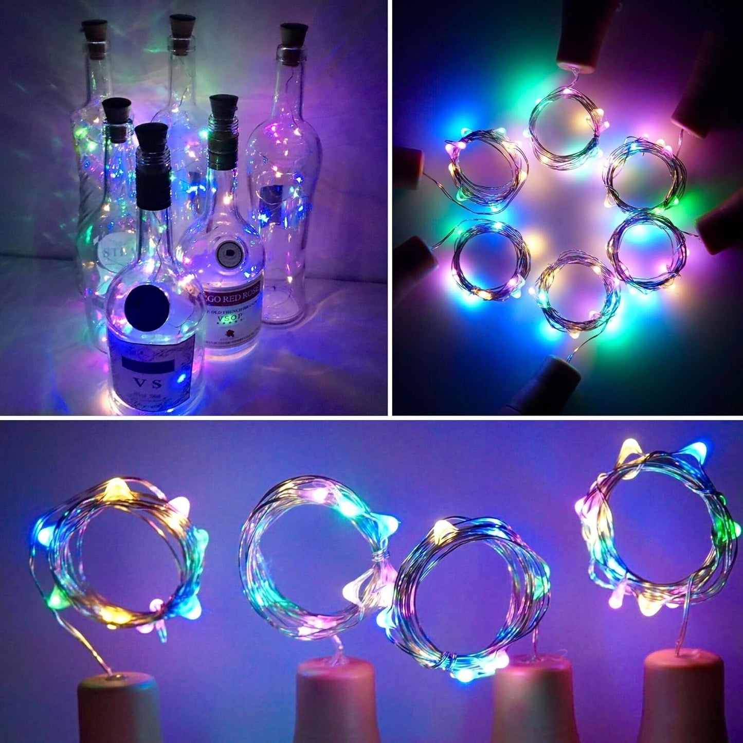 Wine Bottle Lights with Cork, 10 Pack Battery Operated LED Cork Shape Silver Wire Colorful Fairy Mini String Lights for DIY, Party, Decor, Wedding(4 Colors)