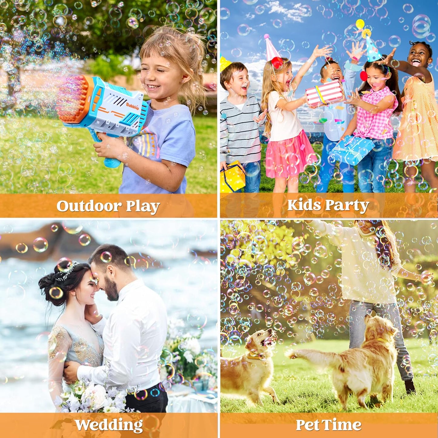 Sloosh Bubble Machine Guns, 69 Holes Bubble Gun Blaster Blower for Kids Adults, Colored Lights Bazooka Rocket Shape with Solution Outdoor, Summer Toys, Gifts, Party Favors, Wedding, Birthday, Easter