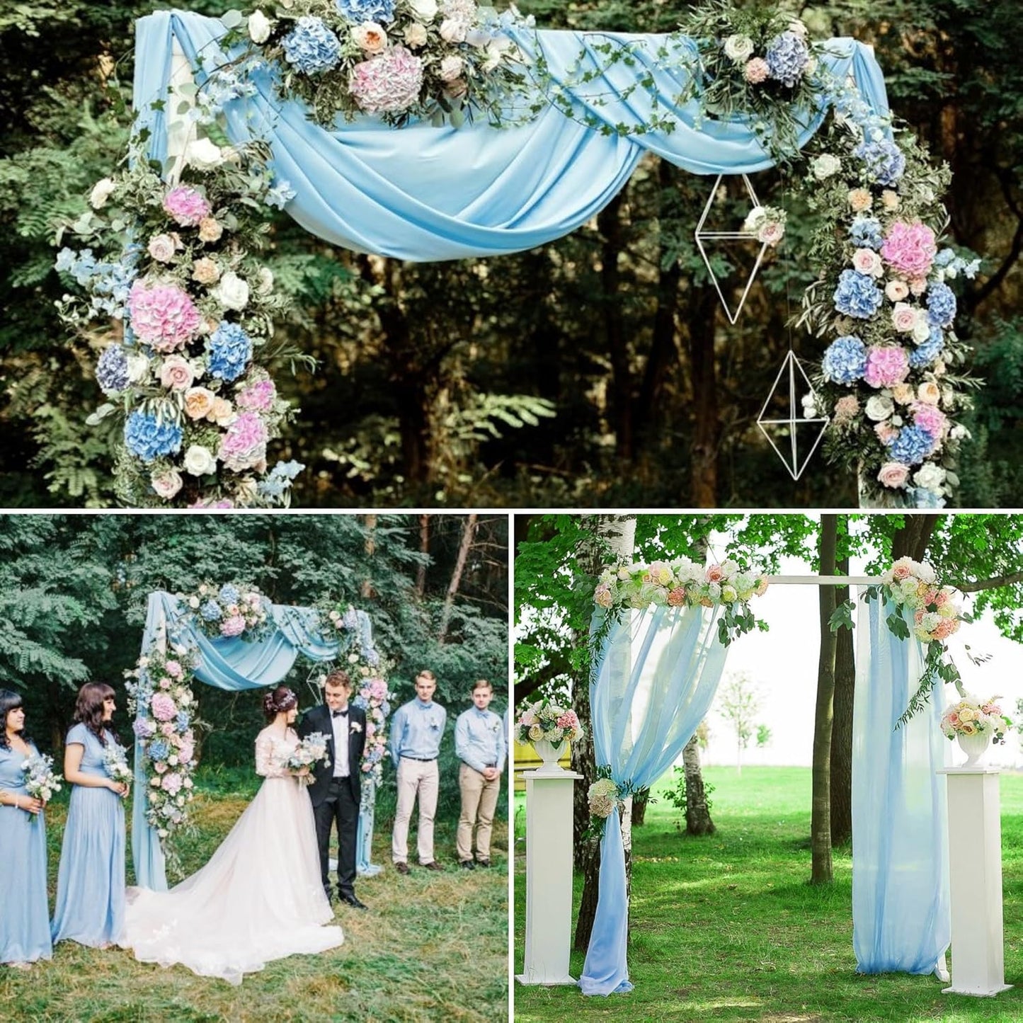 8 Panels Wedding Arch Draping Fabric 28"x20Ft Wedding Arch Drapes Chiffon Fabric Drape Sheer Backdrop Curtain for Nuptials Party Swag Ceremony Birthday Arbor Drapery Reception Ceiling Décor(Baby Blue)