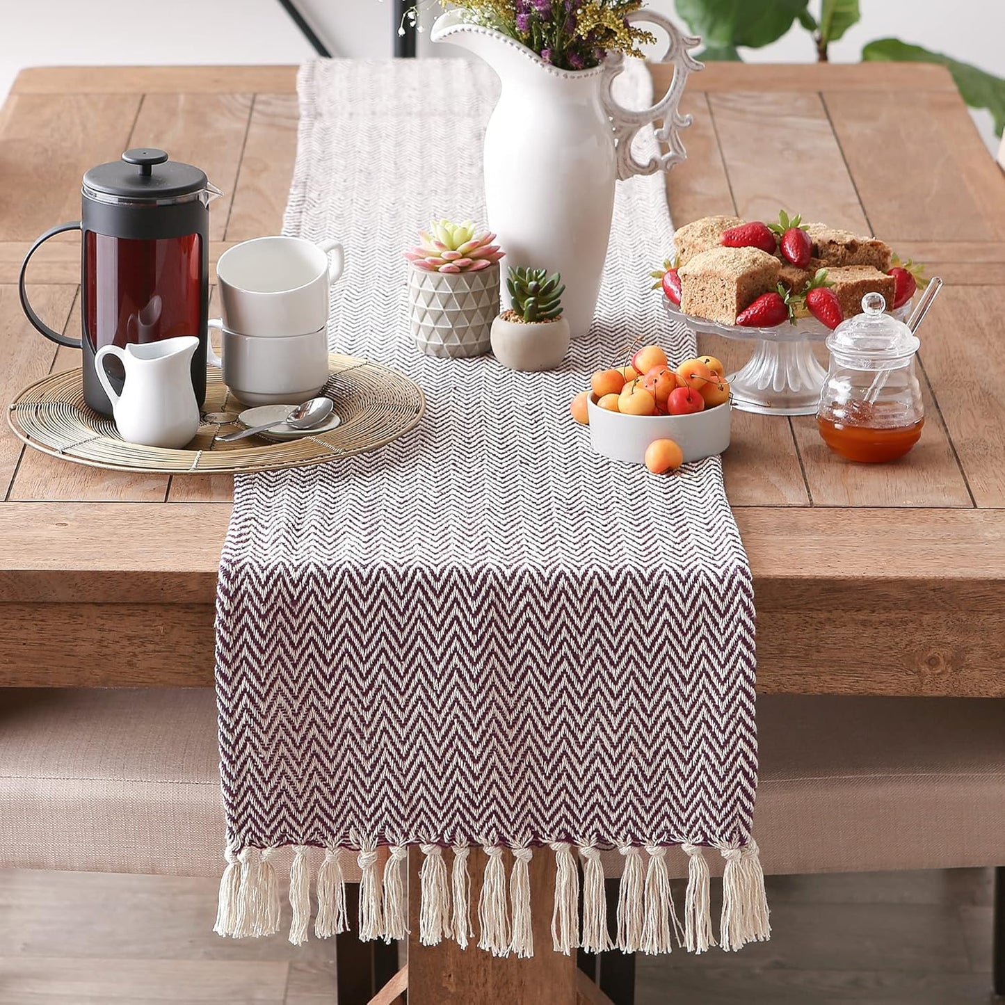 DII Woven Basic Tabletop Collection, Chevron Table Runner, 15x72, Eggplant
