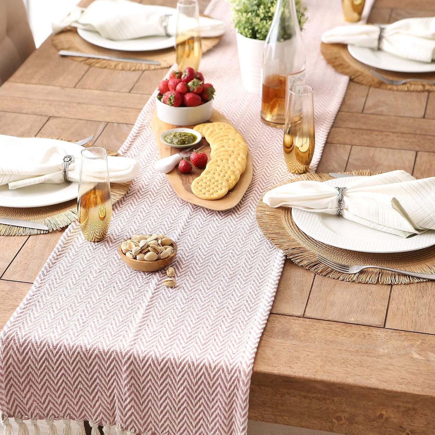 DII Woven Basic Tabletop Collection Chevron Table Runner, 15x72, Pale Mauve