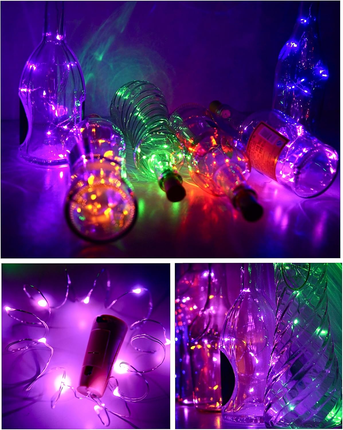 12 Pack 20 LED Wine Bottle Cork Lights, Fairy Mini String Lights Copper Wire, Battery Operated Starry Lights for DIY, Christmas, Halloween, Wedding, Party, Indoor&Outdoor (12 Pack, Multi Color)