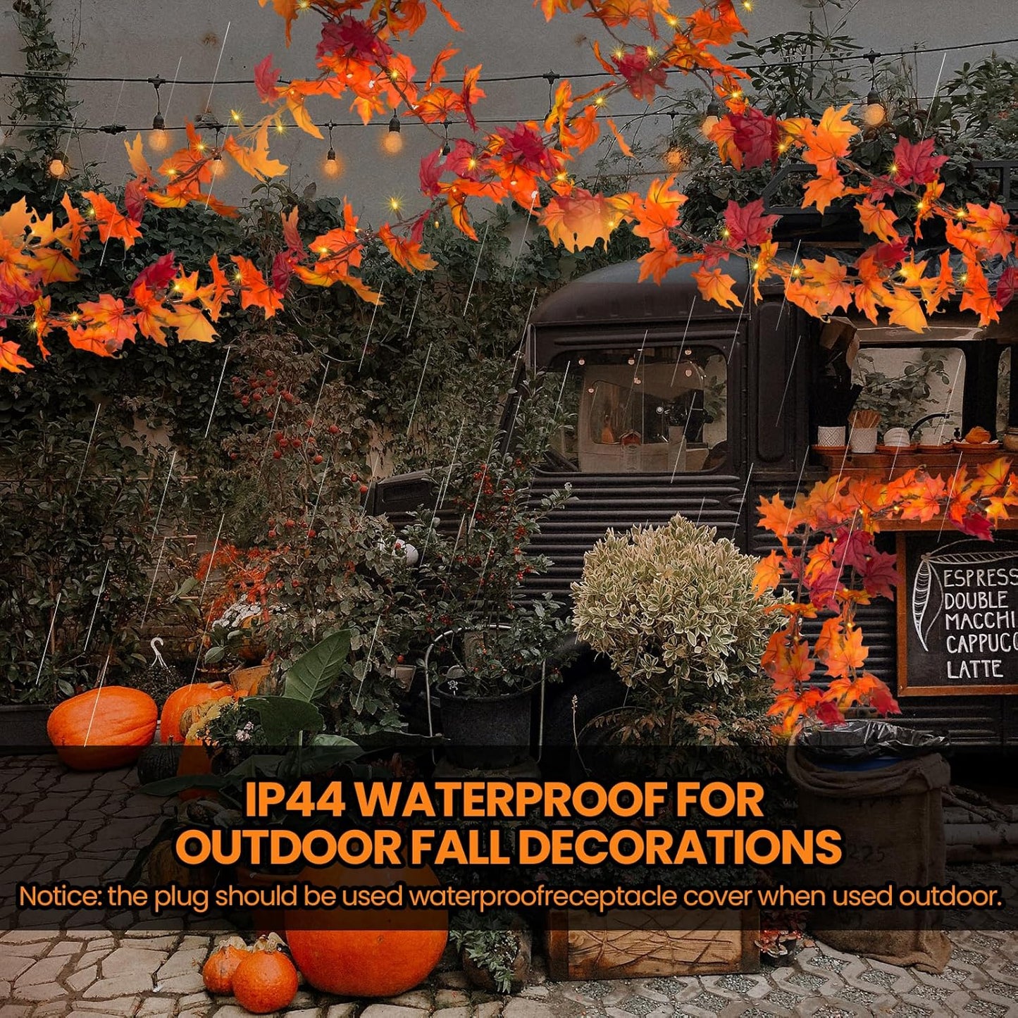 Fall Decor Thanksgiving Decorations for Home Lighted Fall Leaves String Lights, 11FT Thanksgiving Lighted Fall Leaf Garland Lights, 50 Orange Bulbs Lighted Fall Garland with Lights Plug in Outdoor