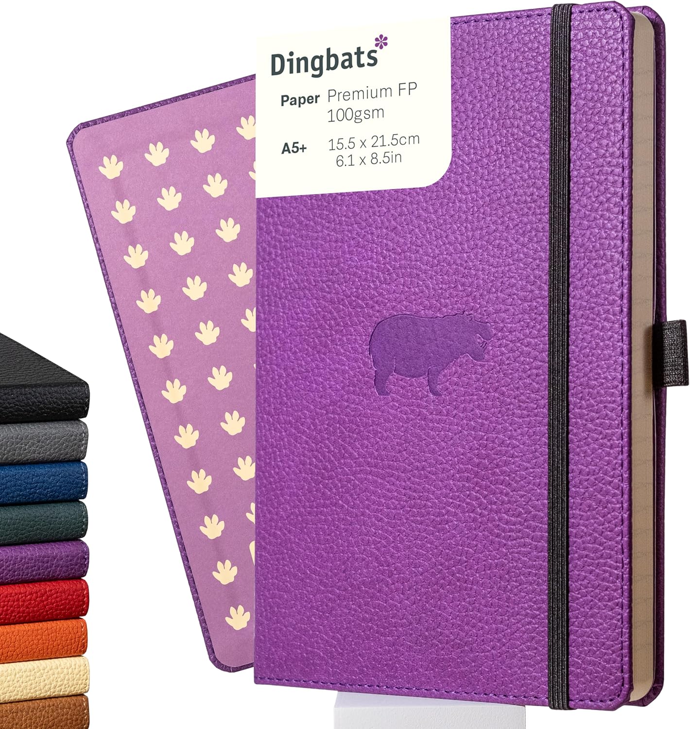 Dingbats* Wildlife Grid Writing Journal Notebook A5 - Vegan Leather Hardcover - Ideal for Work, Travel - Pocket, Elastic Closure, & Bookmark