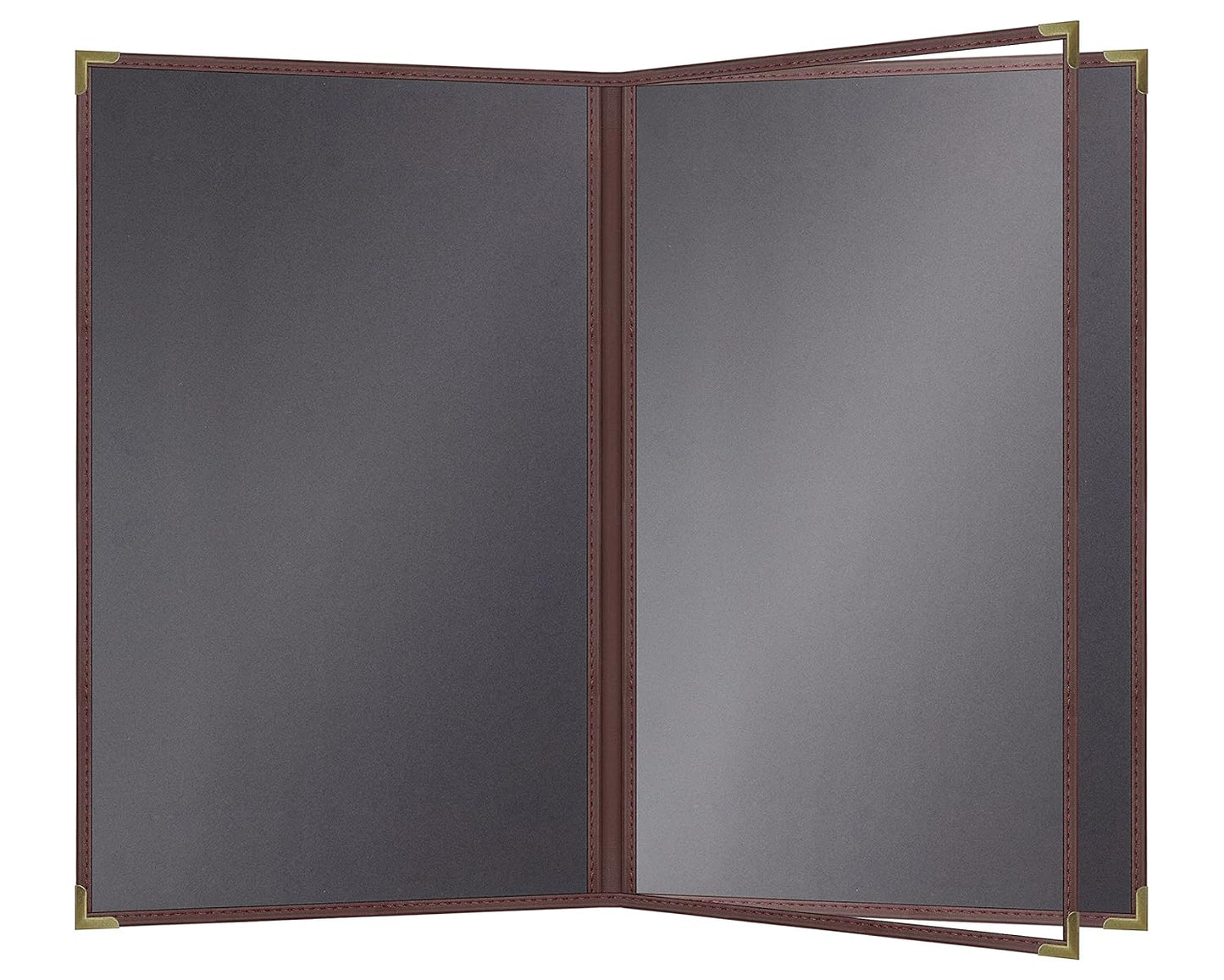 Goodsmart Pajco Style Restaurant Menu Covers – Pack of 10, Side-Loading Menu Holders, Single Stitched Edge, Clear Vinyl Menu Sleeves, Leatherette Trim, Gold Corners, Burgundy, 4 View (8.5" x 14")