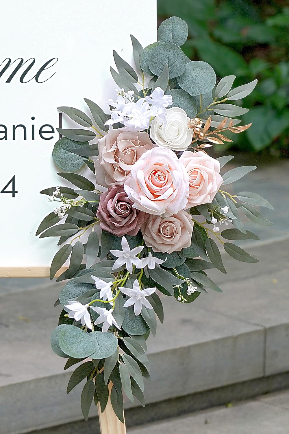 Artificial Dusty Rose Flowers Swag Set of 2 for Wedding Welcome Signs Floral Decorations, Wedding Arch Flowers for Wedding Ceremony
