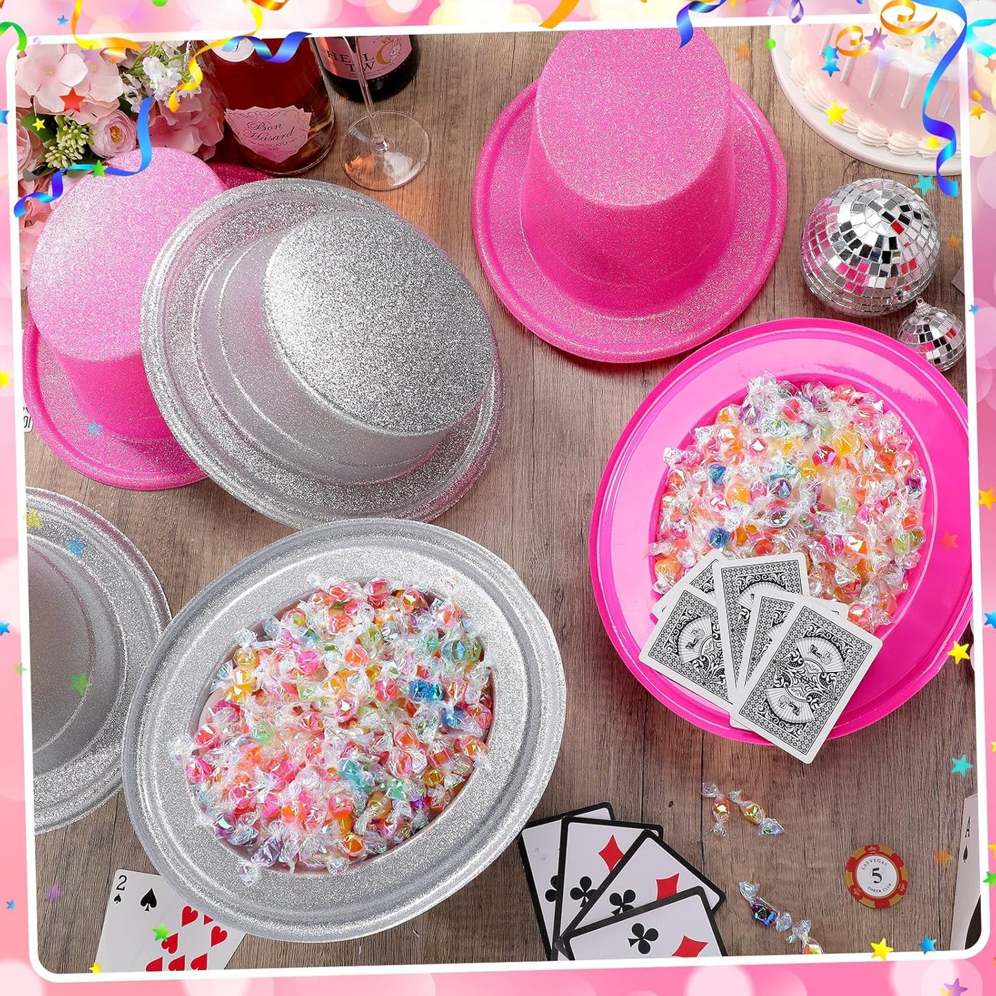 Hillban 24 Pcs Halloween Glitter Top Hat Bowler for Adults 1920s Dress Glitter Hats for Masquerades Party