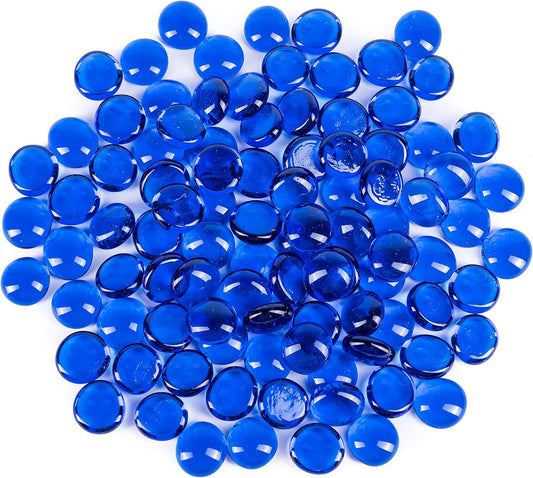 Galashield Flat Glass Marbles for Vases Cobalt Blue Glass Gems Beads Pebbles Vase Filler (1 LB, Approx. 105 PCS)