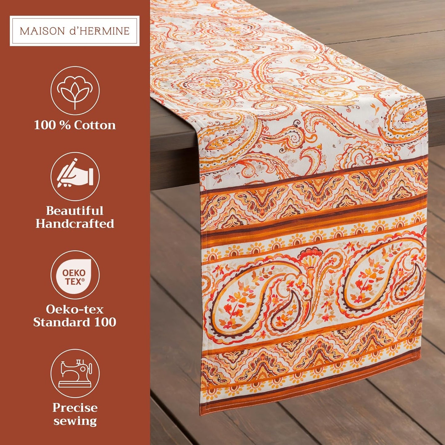 Maison d' Hermine Table Runner 100% Cotton Double Layer Table Runners 72 inches Long for Thanksgiving Christmas Decorations Home Kitchen Dining Party Wedding (Palatial Paisley, 14.5" x 72")